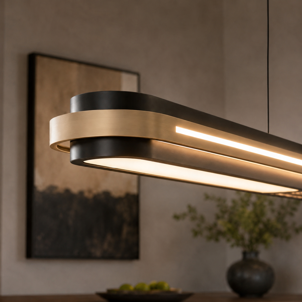 Calyris Linear Pendant Lamp Adjustable Length Metal LED Light for Dining Room Living Space