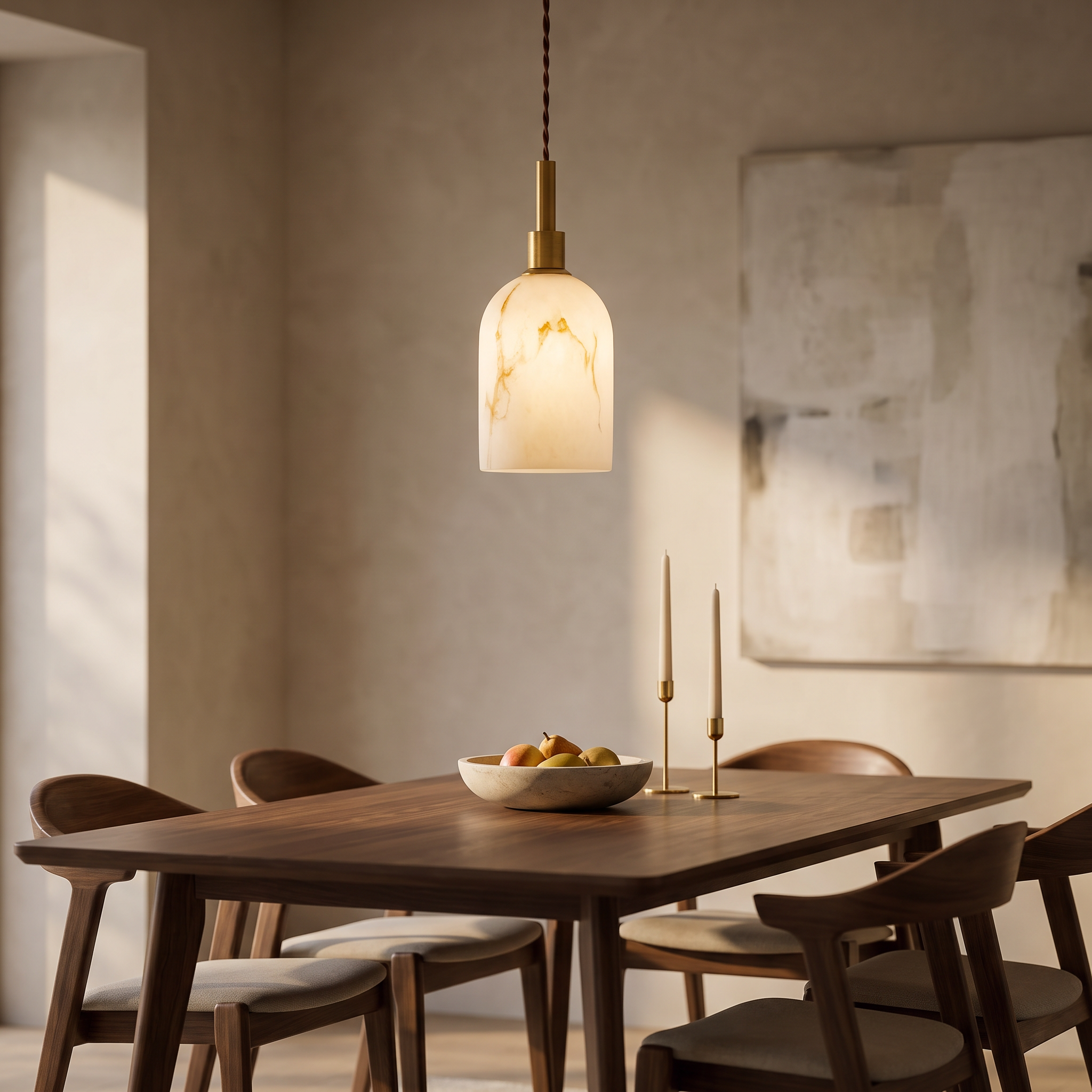 Noctara Marble and Alabaster Pendant Lamp in a modern luxury dining room