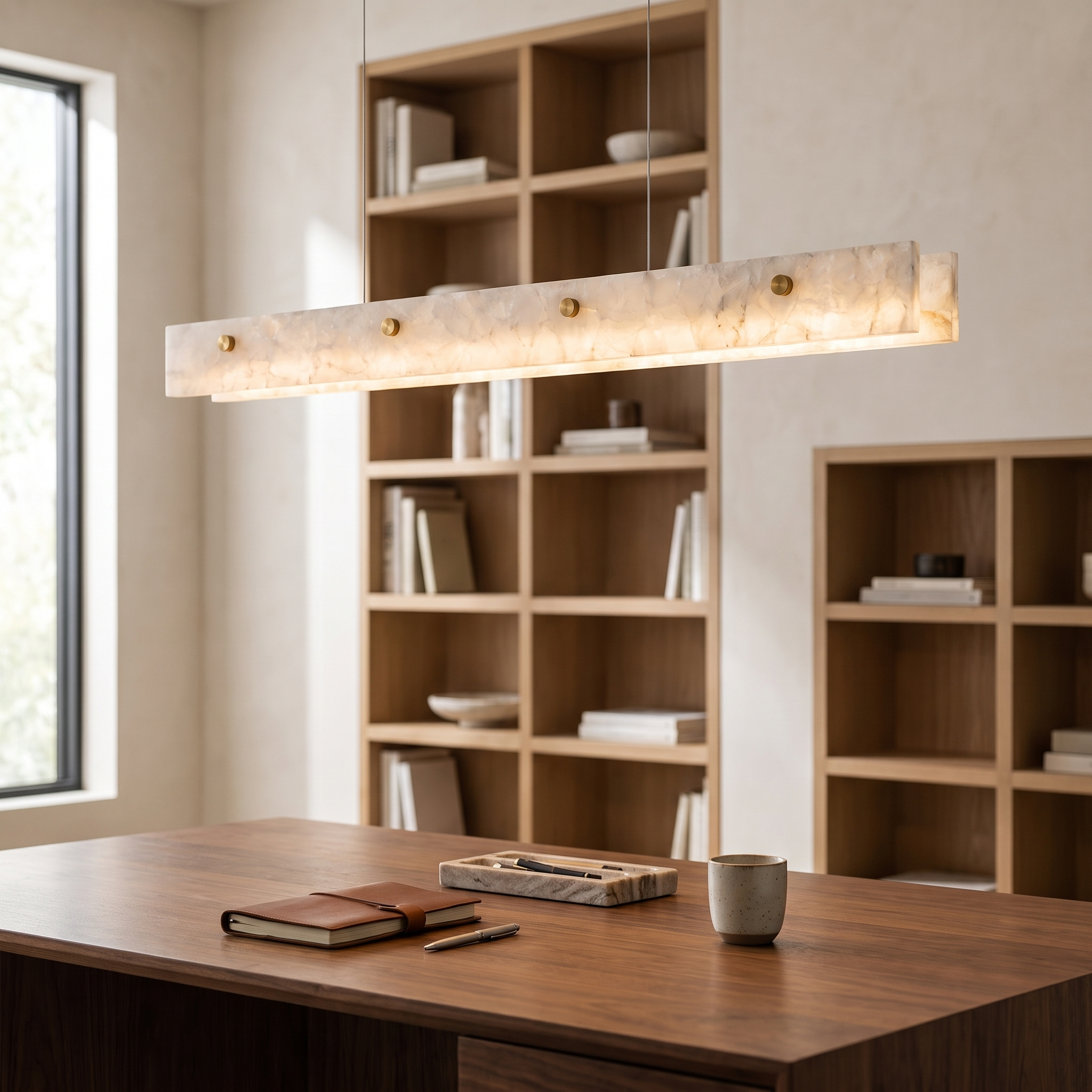 Velmara Sculptural Marble Pendant Light in a modern luxury home study
