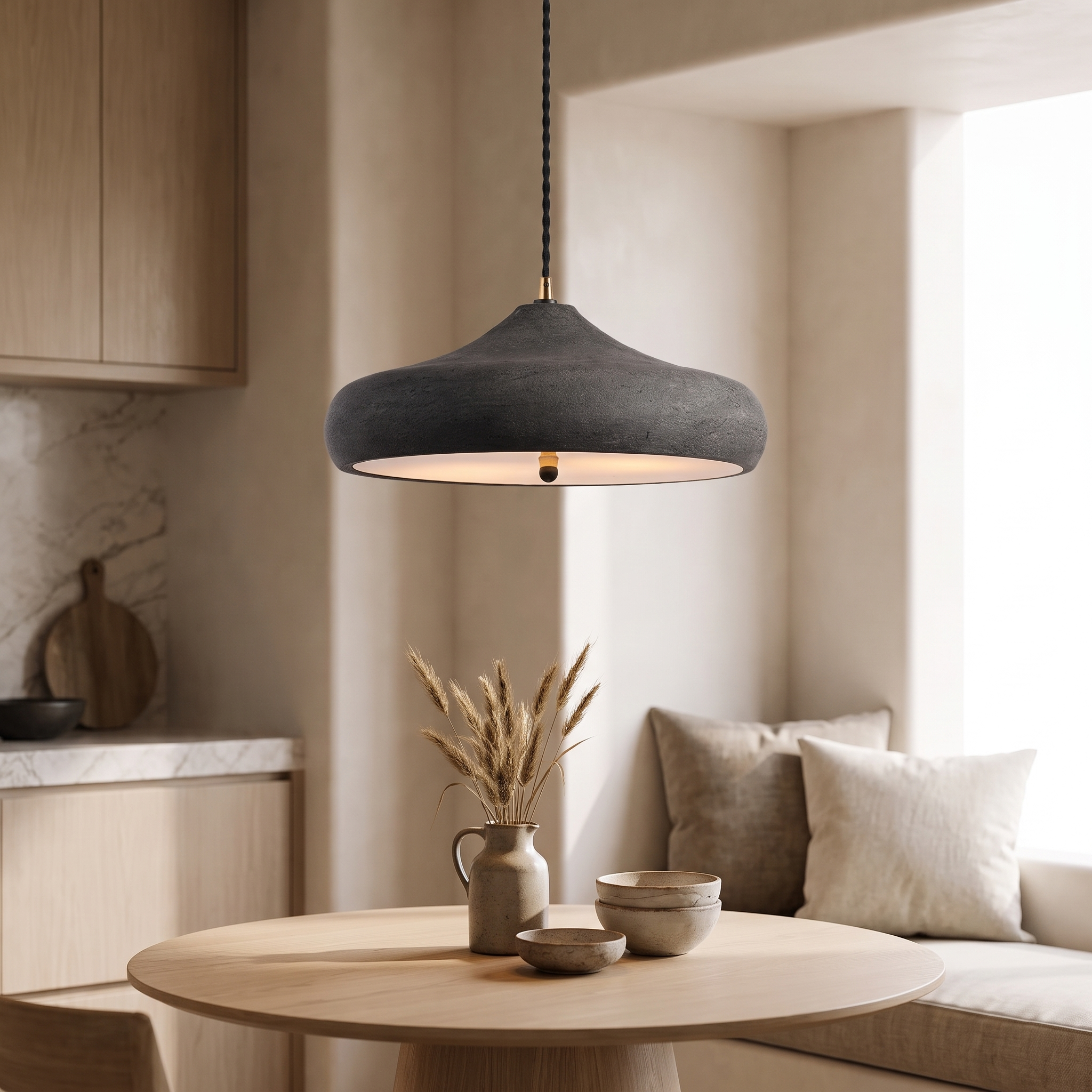 Marisole Dome Glass LED Pendant Light in a modern luxury breakfast nook