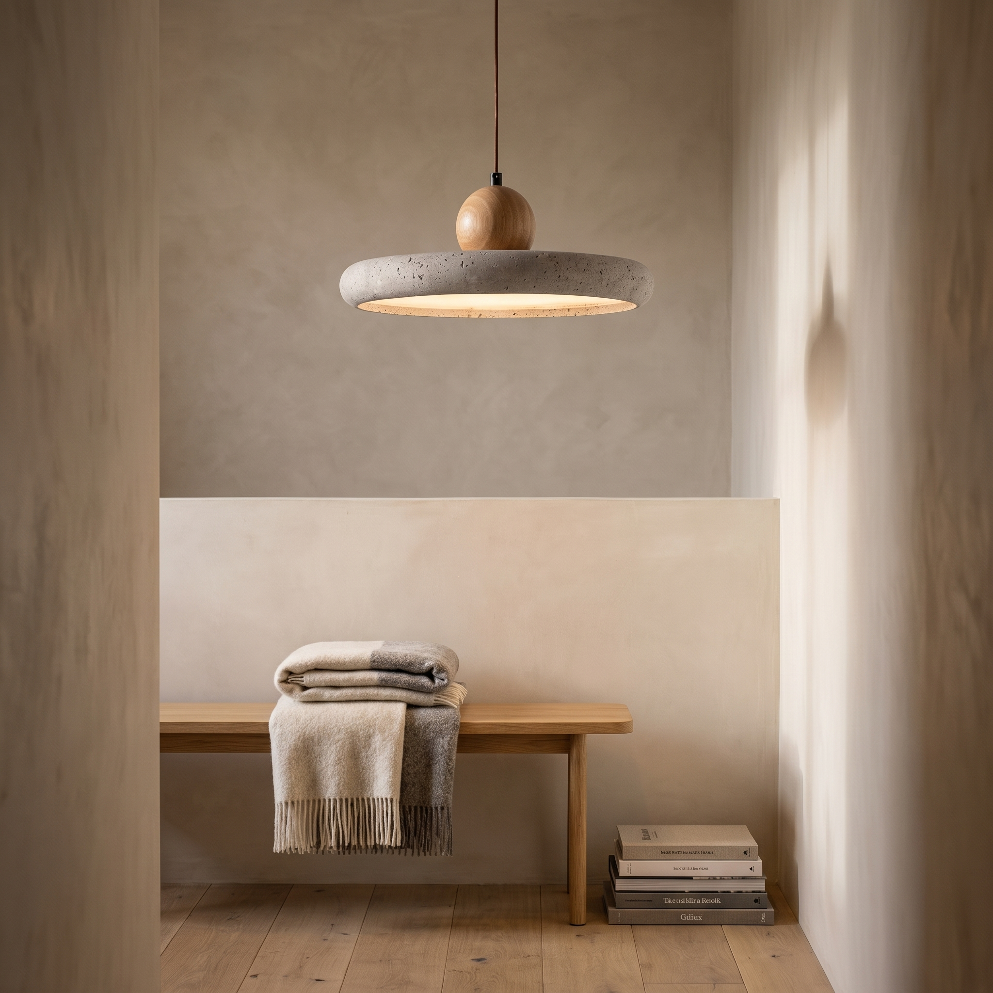 Tavella Travertine Stone LED Pendant Lamp on a modern luxury landing