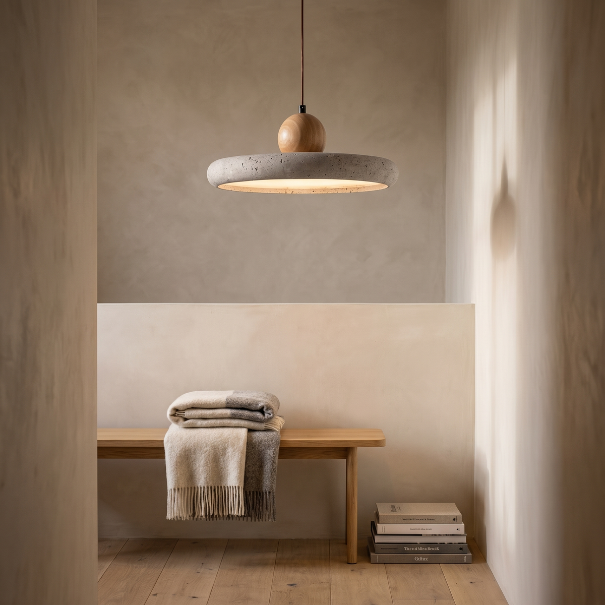 Tavella Travertine Stone LED Pendant Lamp on a modern luxury landing