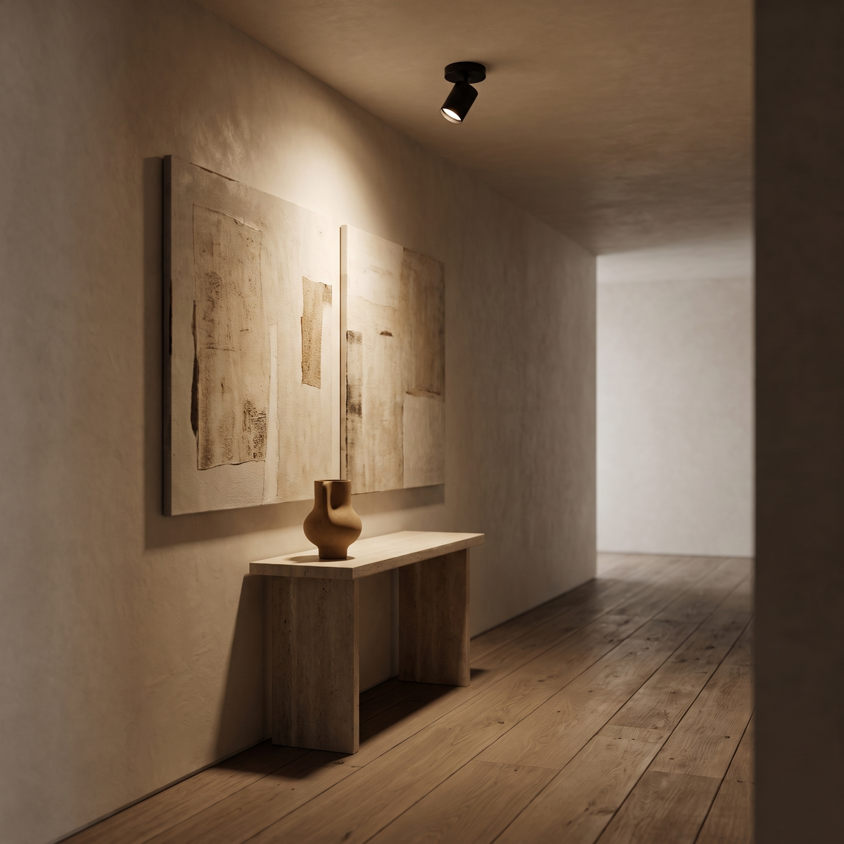 Vantorre Adjustable Spotlight Ceiling Light in a modern luxury gallery hallway