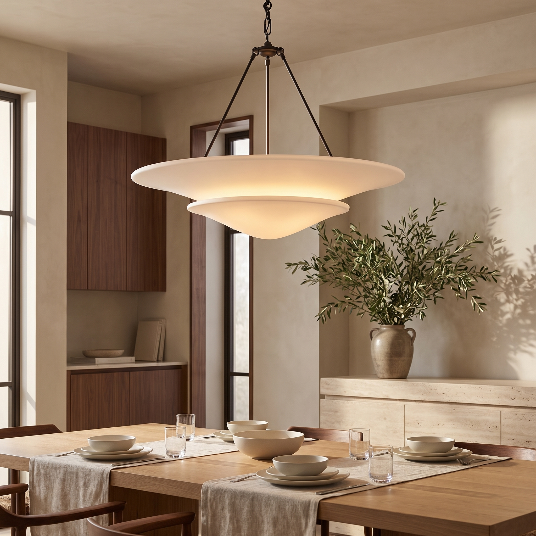 Verrona Sculpted Plaster Chandelier in a dining room