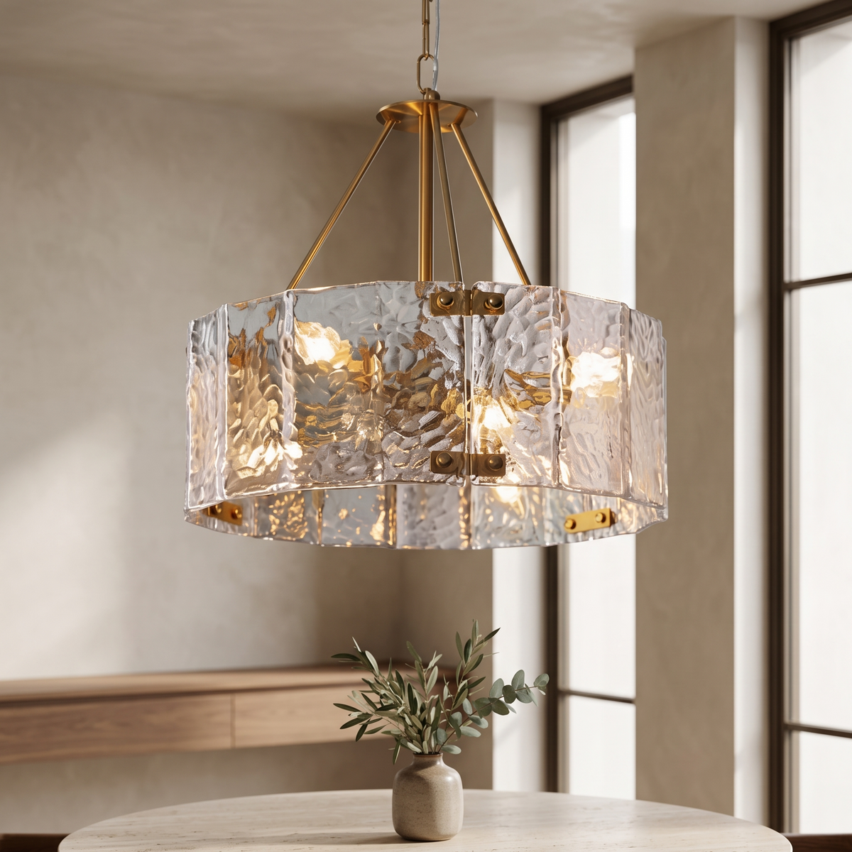 Aldrine Rippled Glass Drum Chandelier in a breakfast nook