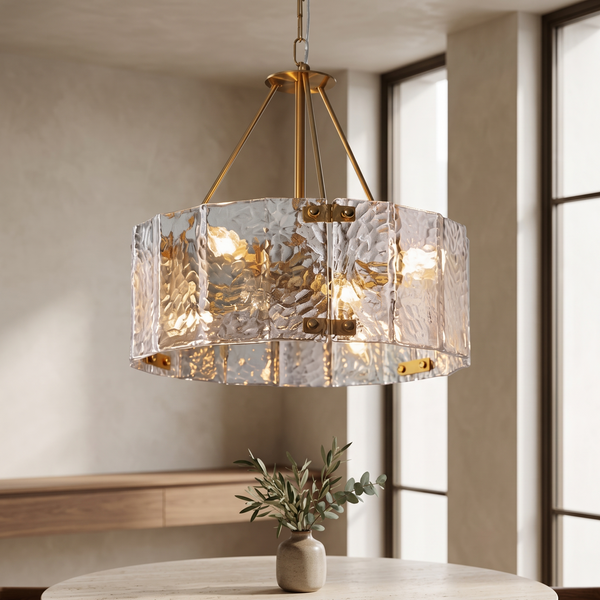 Aldrine Rippled Glass Drum Chandelier in a breakfast nook