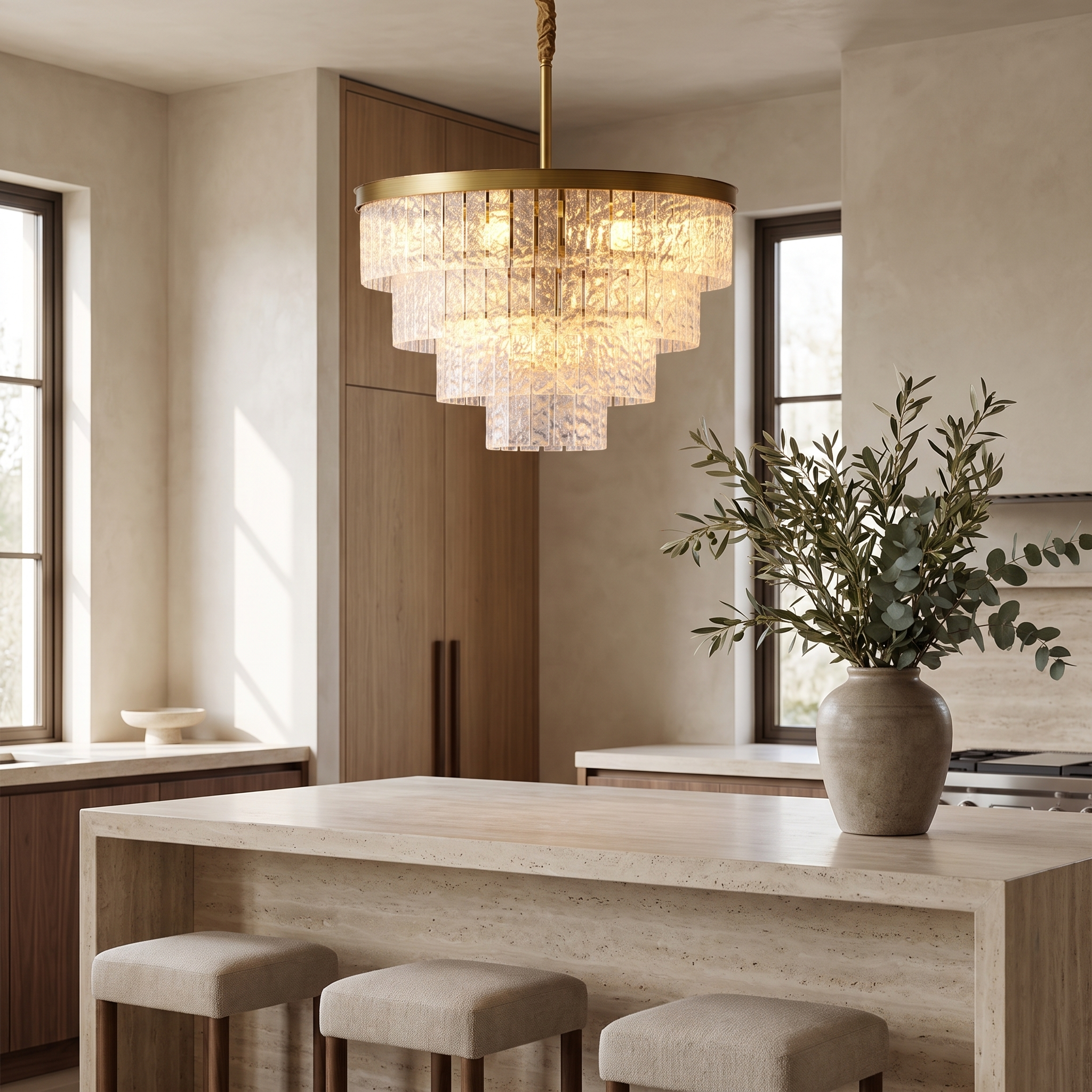 Isvane Modern Glass Chandelier over a kitchen island