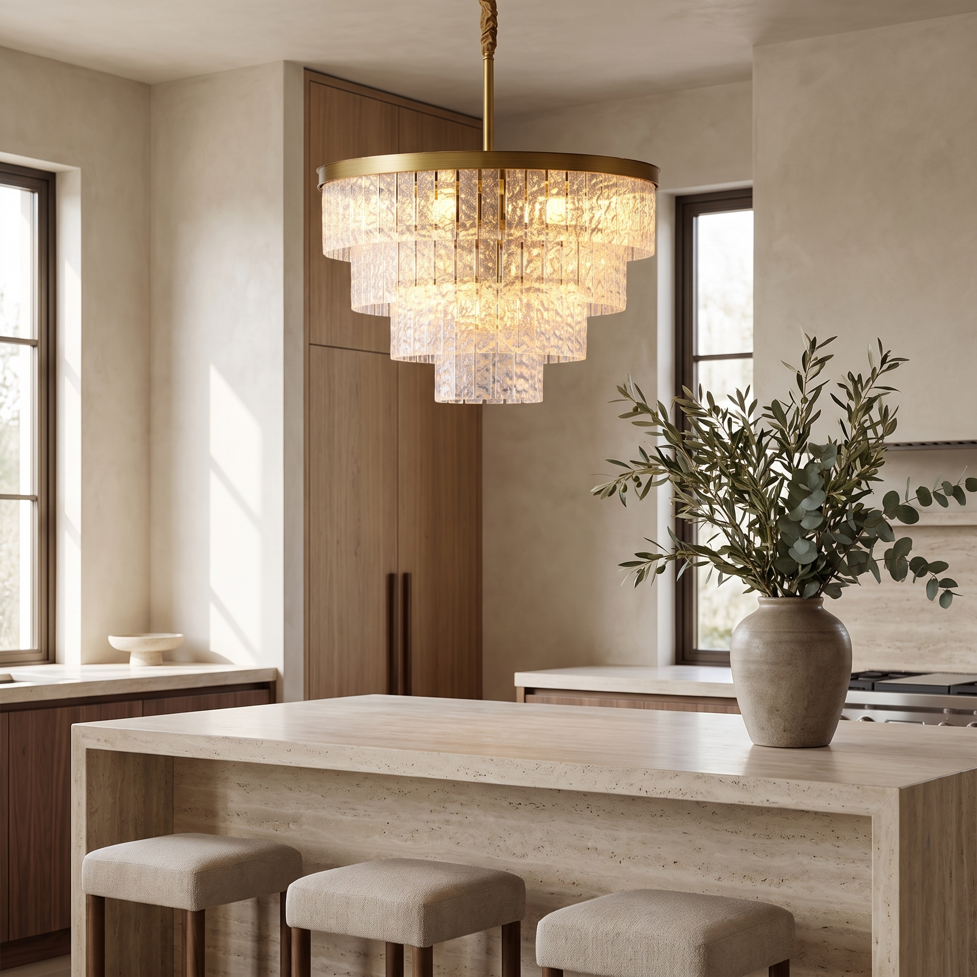 Isvane Modern Glass Chandelier over a kitchen island