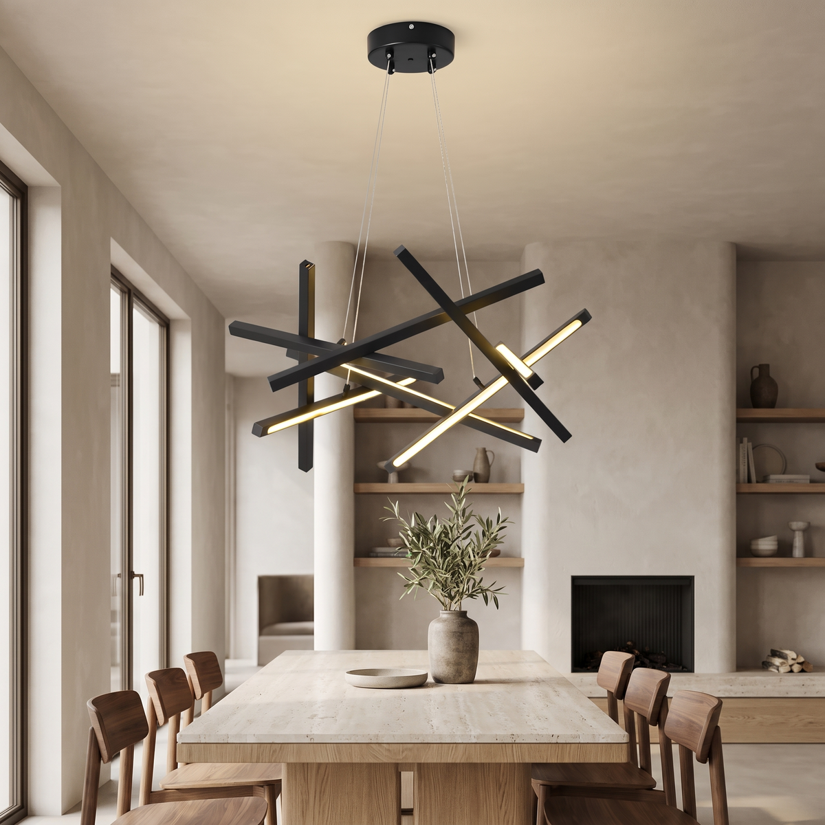 Elvara Geometric LED Chandelier in an open-plan dining area