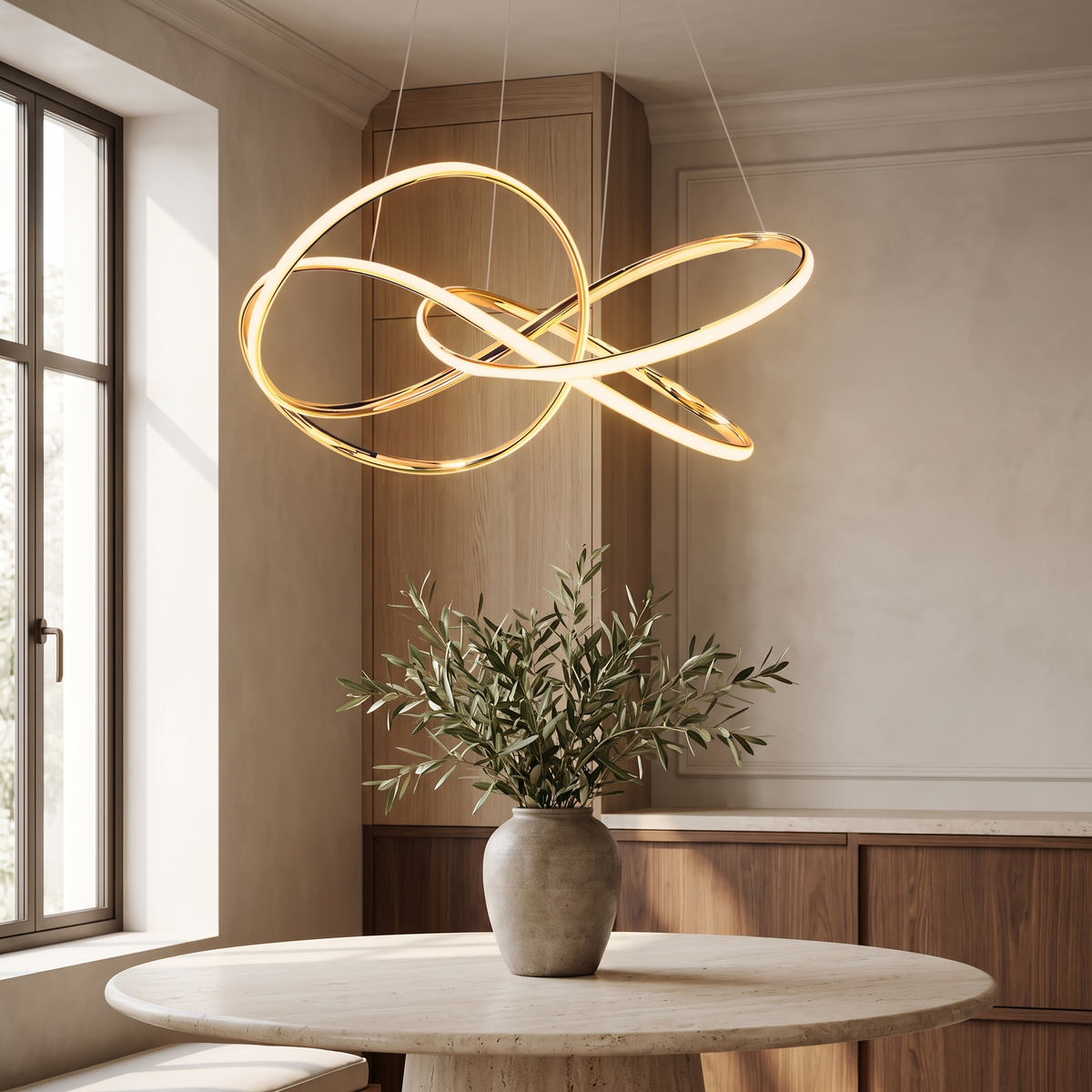 Estrelle Curved LED Chandelier in a breakfast nook
