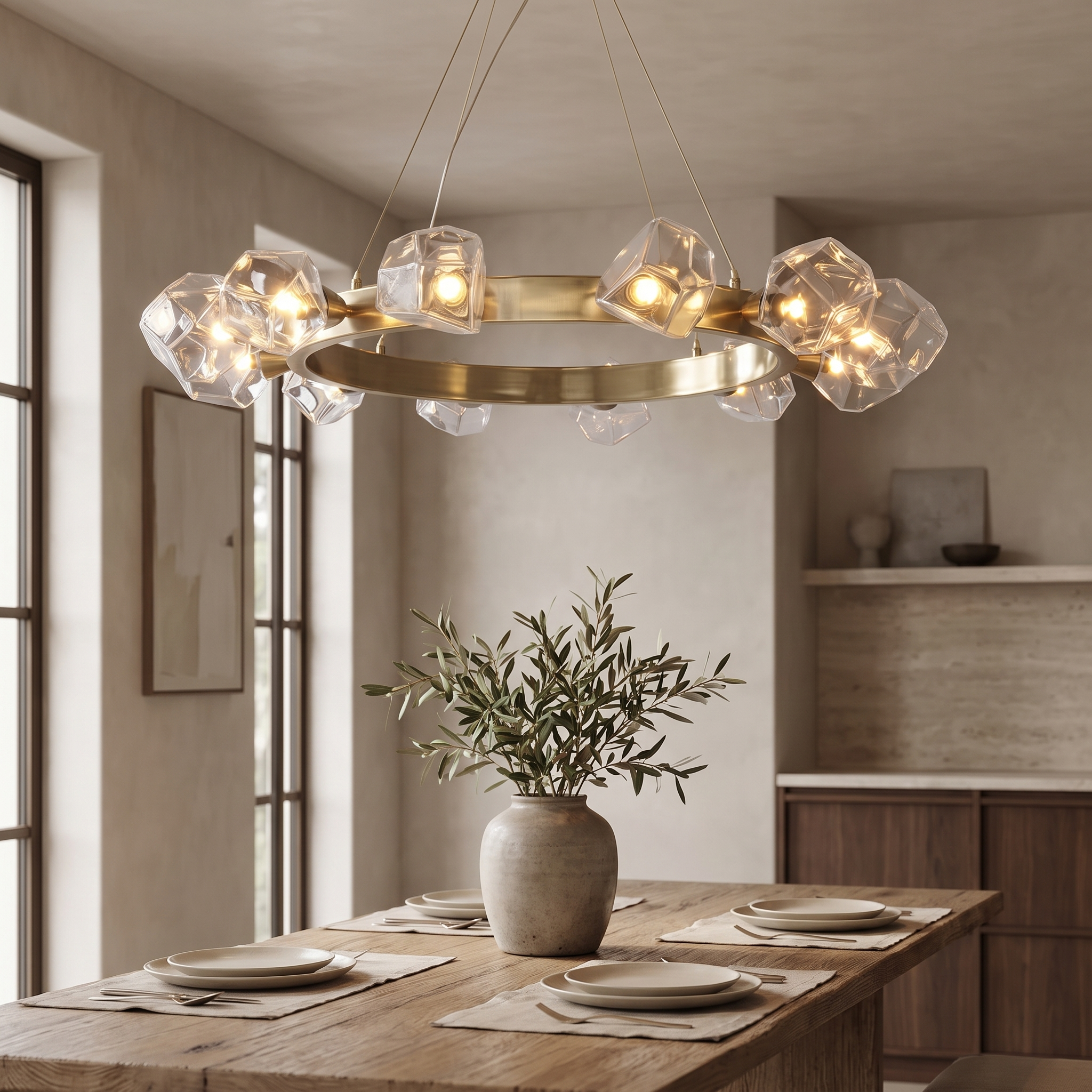 Havreon Gold Round Chandelier in a dining room