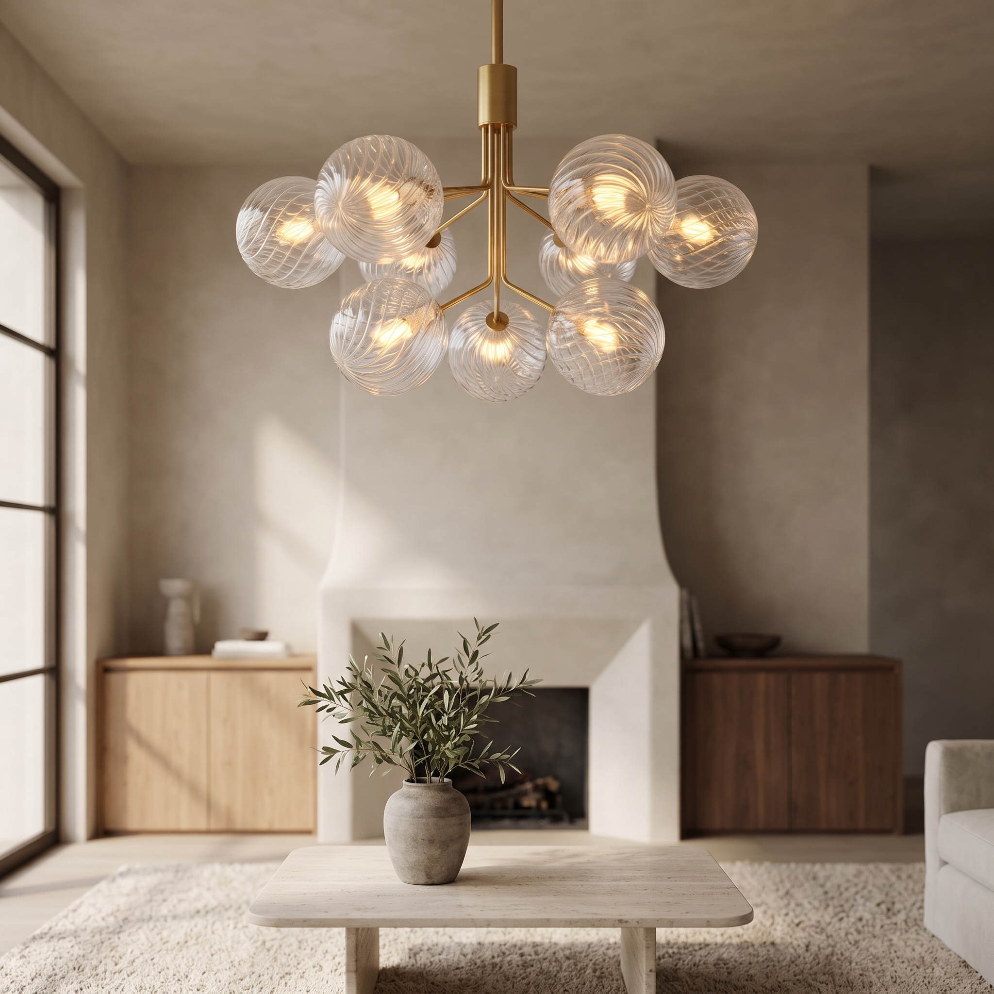 Jaselle Glass Ball Chandelier in a sunken lounge