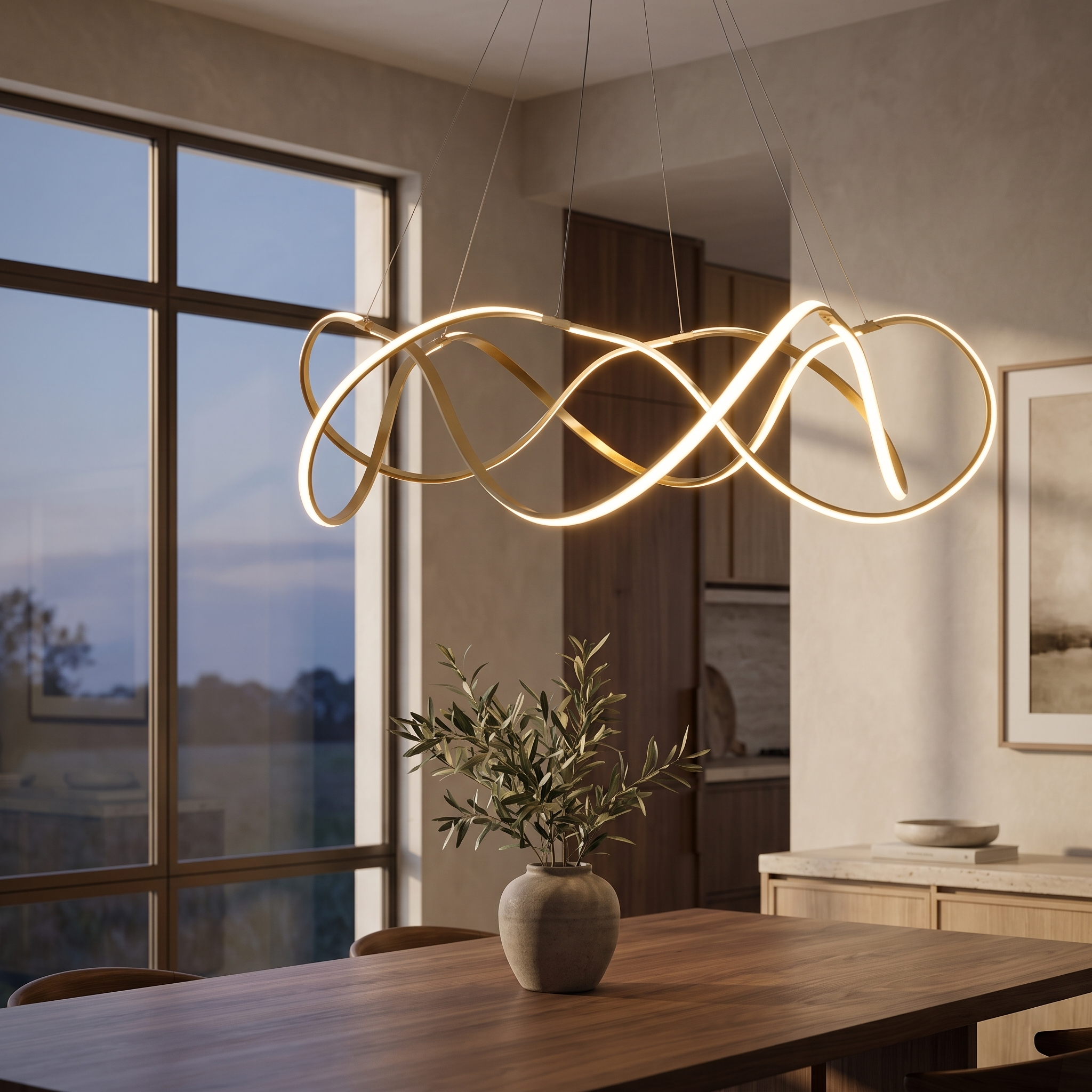 Iravelle Round LED Chandelier in a dining room