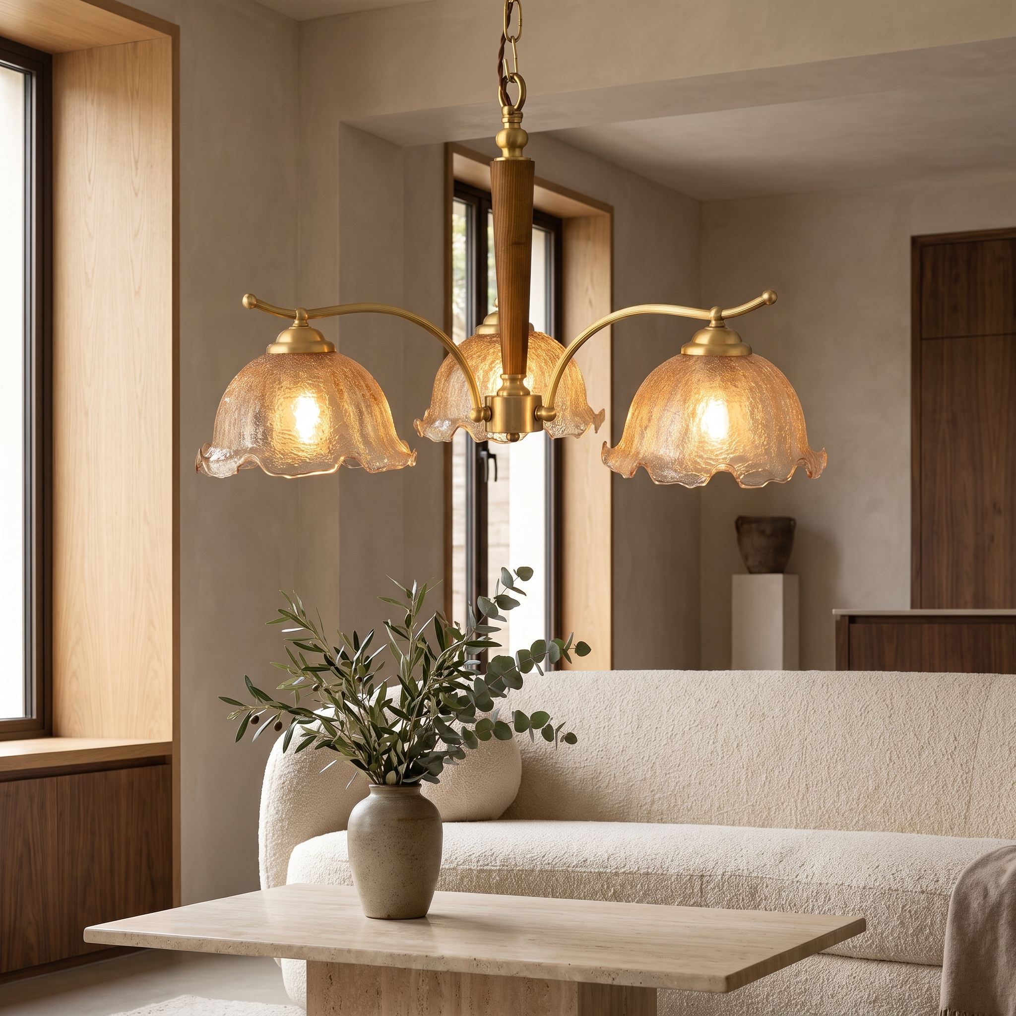 Korvane Cracked Glass Chandelier in a living room