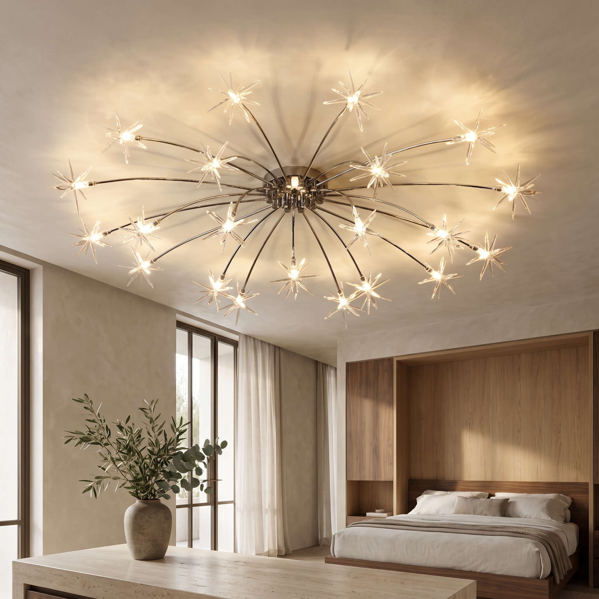 Olvane Starburst Flush Mount Light in a master bedroom