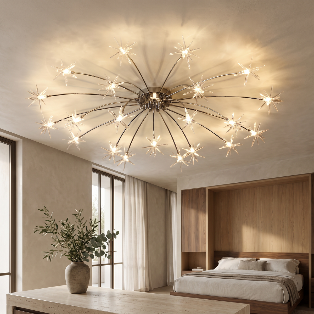 Olvane Starburst Flush Mount Light in a master bedroom