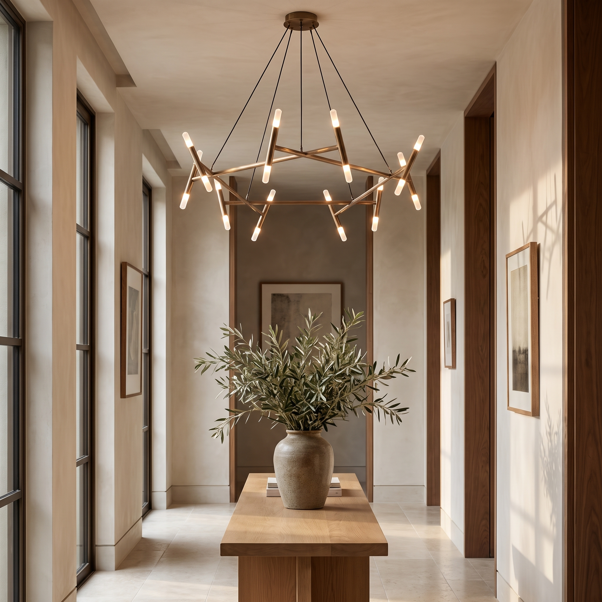 Mardove Artistic Sputnik Chandelier in a gallery hallway