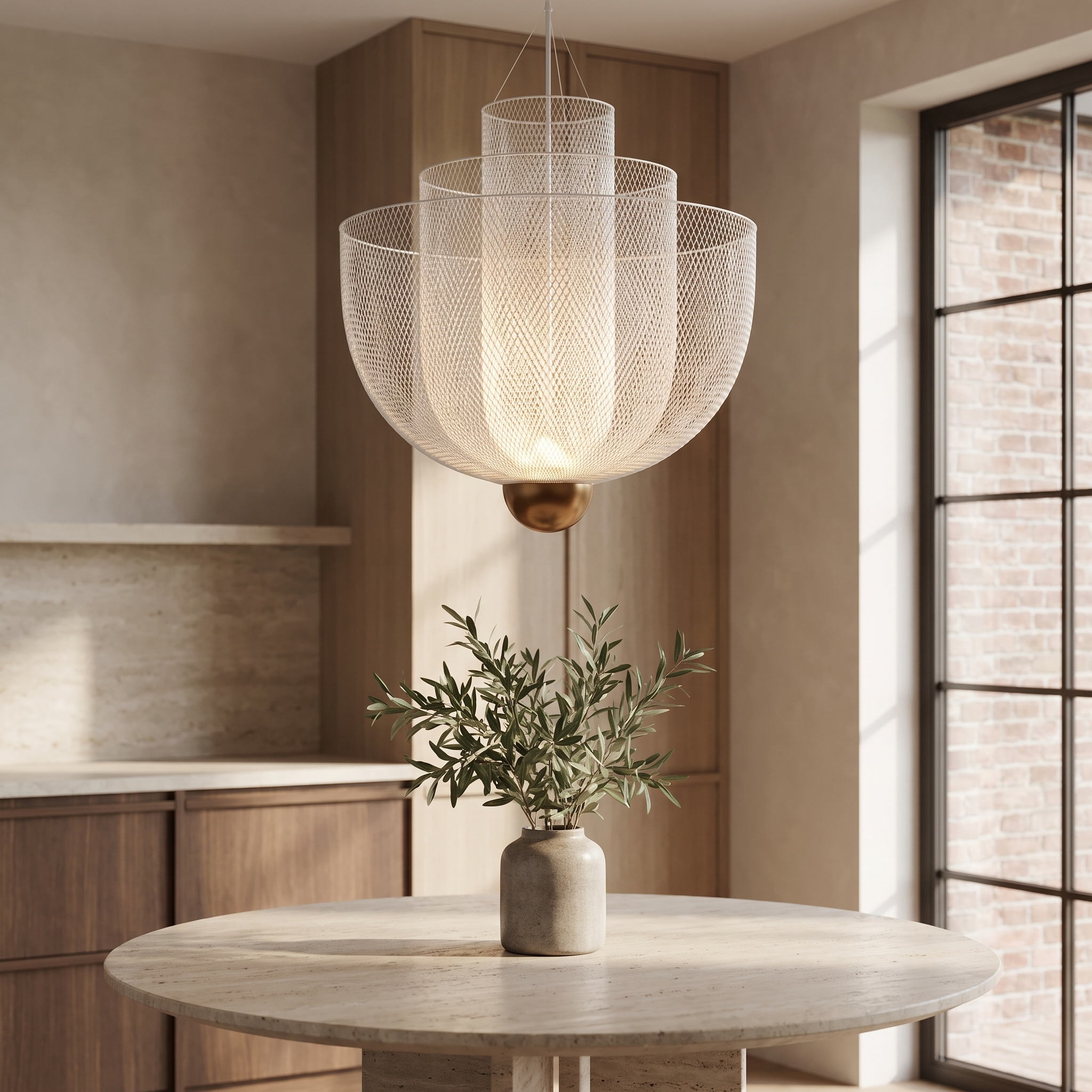 Norvanne Modern Grid Pendant Light in a breakfast nook