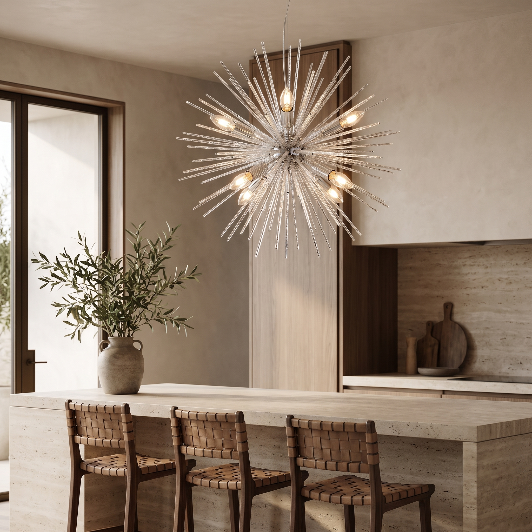 Nolvane Starburst Chandelier over a kitchen island