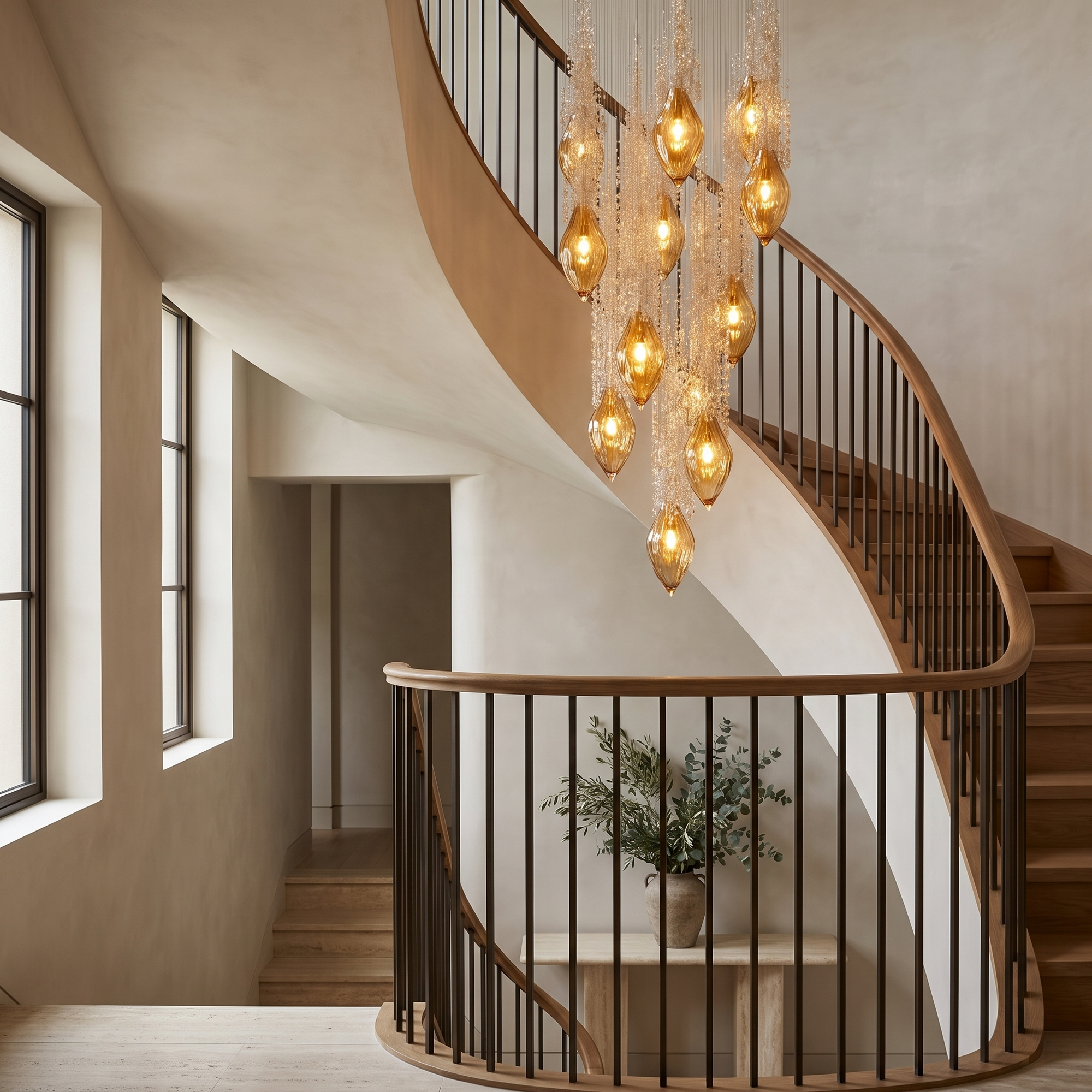 Ulvane Crystal Staircase Chandelier in a double-height stairwell