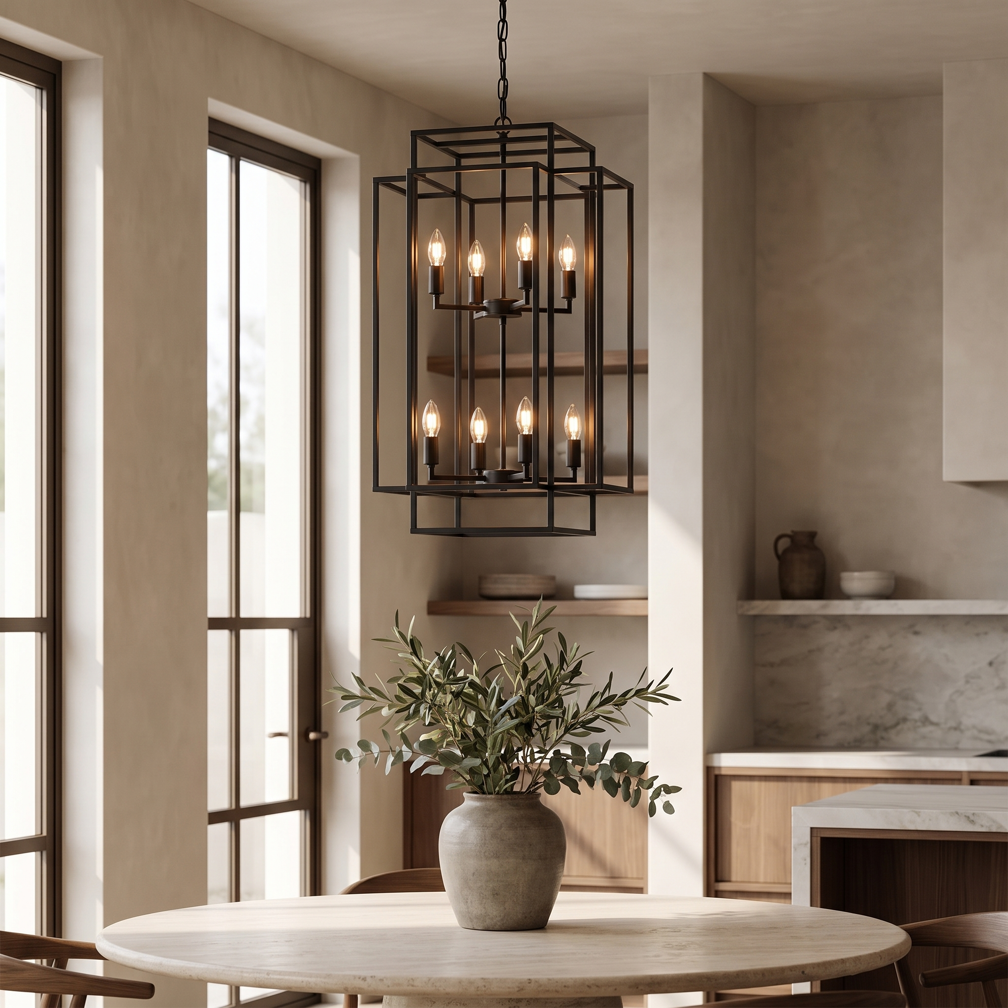 Yordane Industrial Iron Pendant Light in a breakfast nook