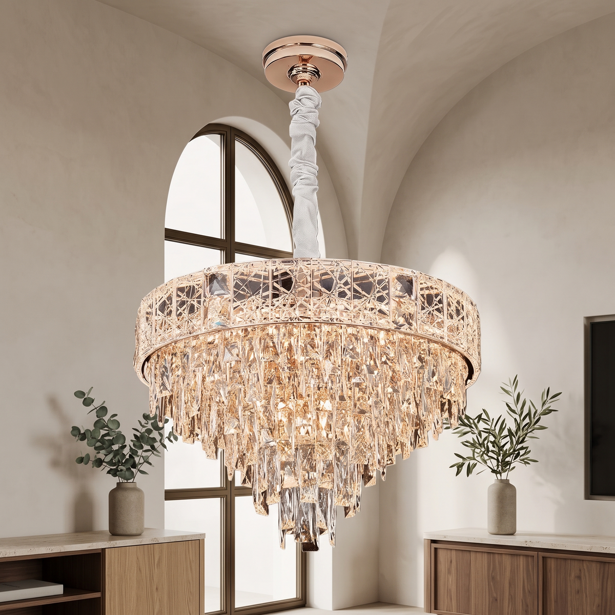 Xandrelle Tiered Crystal Chandelier in a sitting room