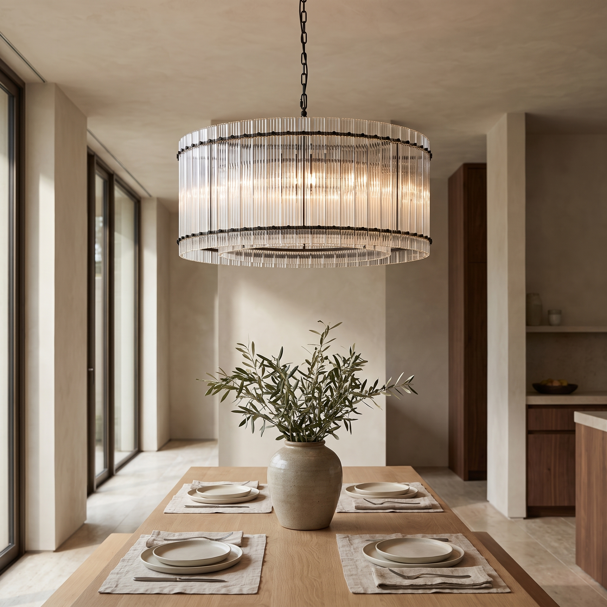 Urvelle Glass Shade Chandelier in a dining room