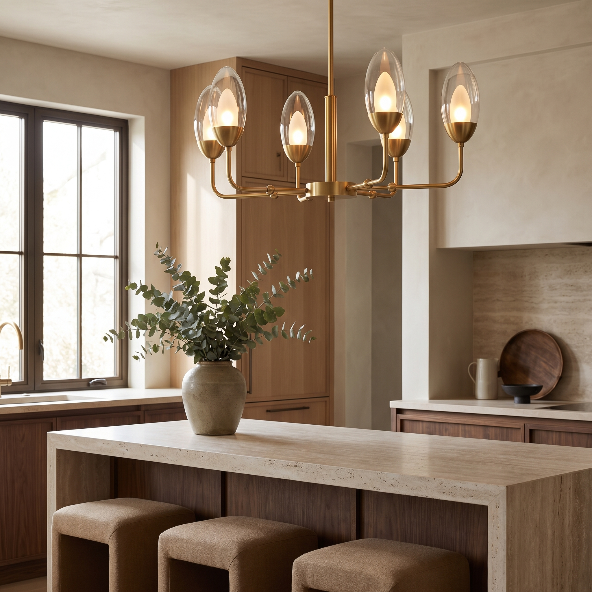 Zorella Minimalist Copper Chandelier over a kitchen island