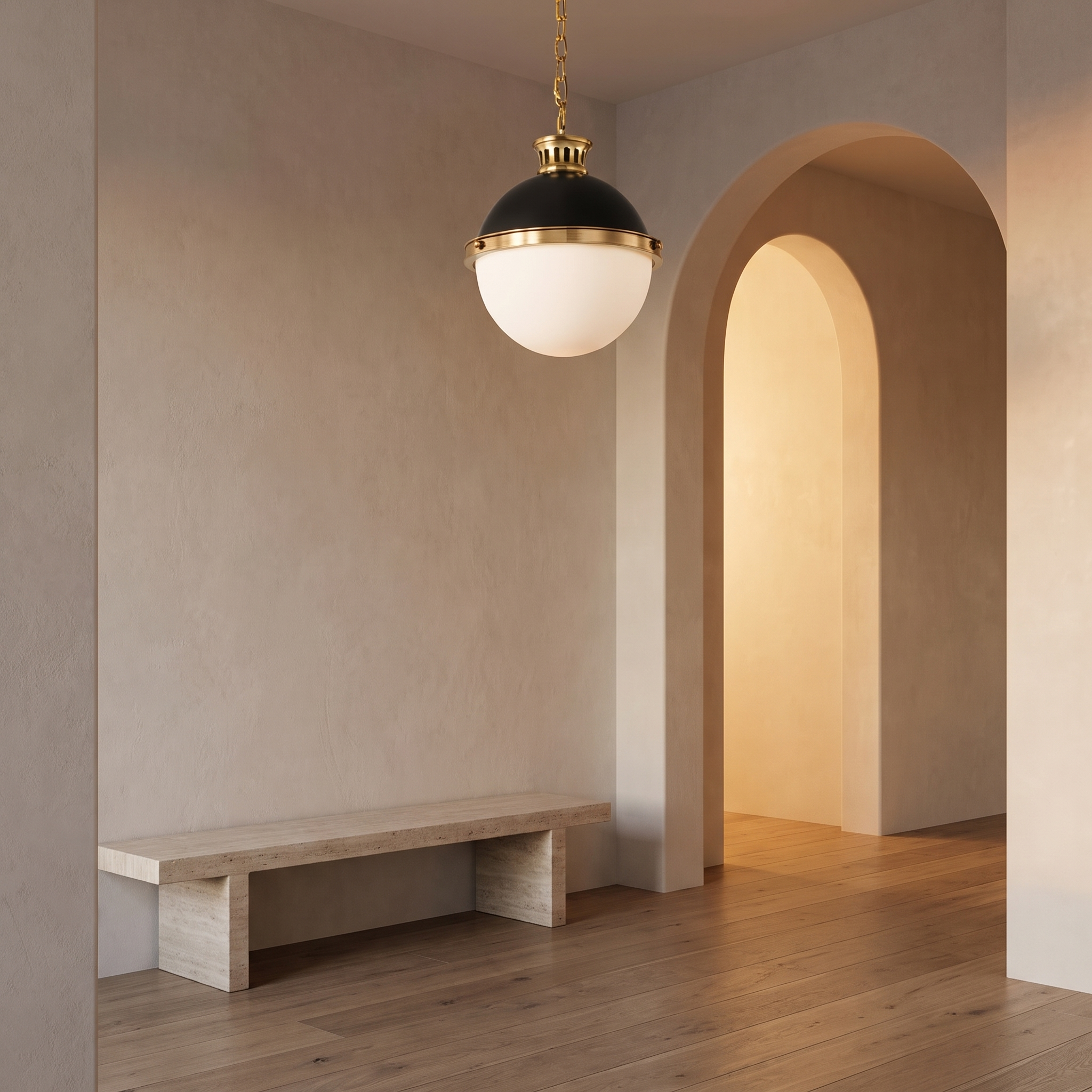 Belmoro pendant light in a modern arched entry hall