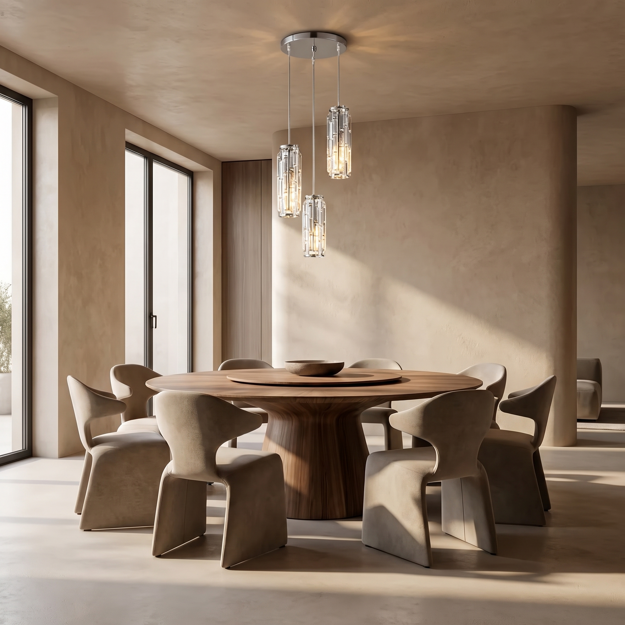 Aurelique crystal pendant light in a luxury plaster-walled interior