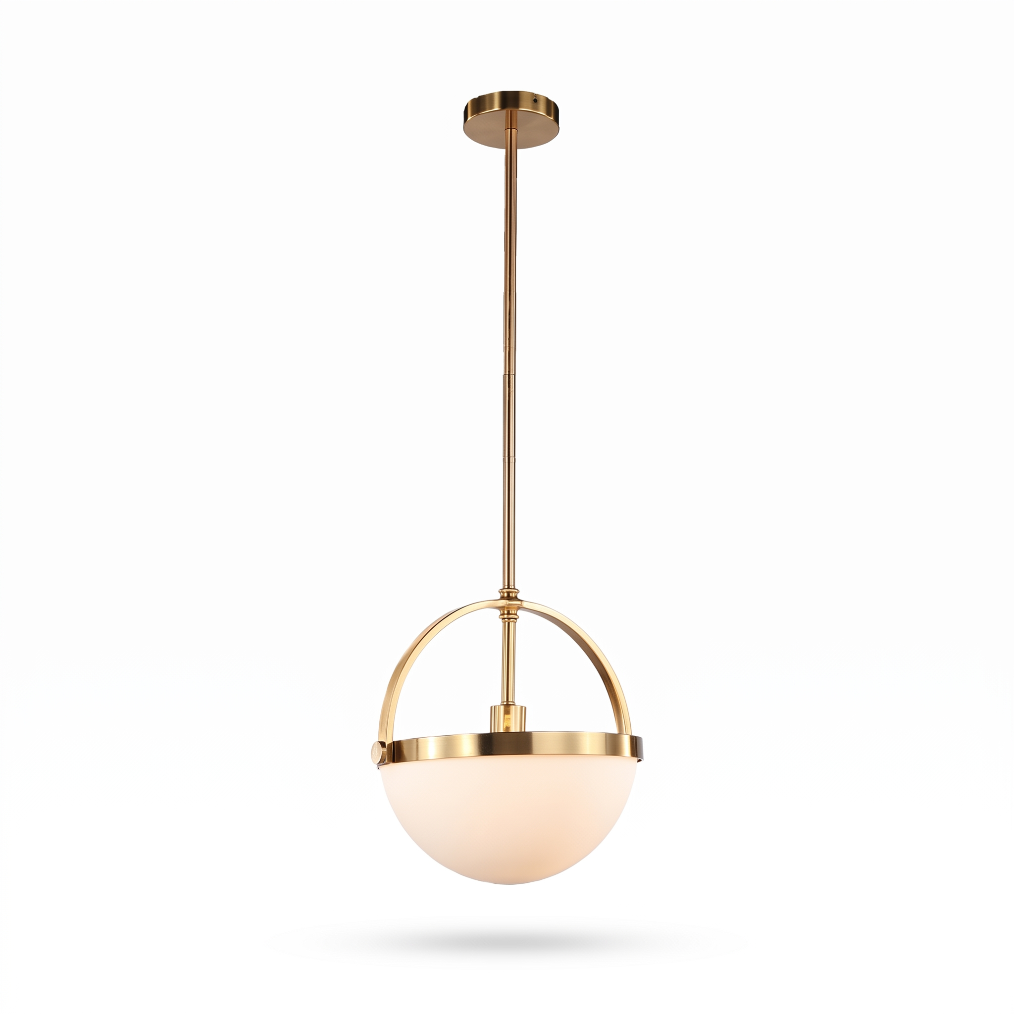 Verona pendant light isolated on white with brass ring support