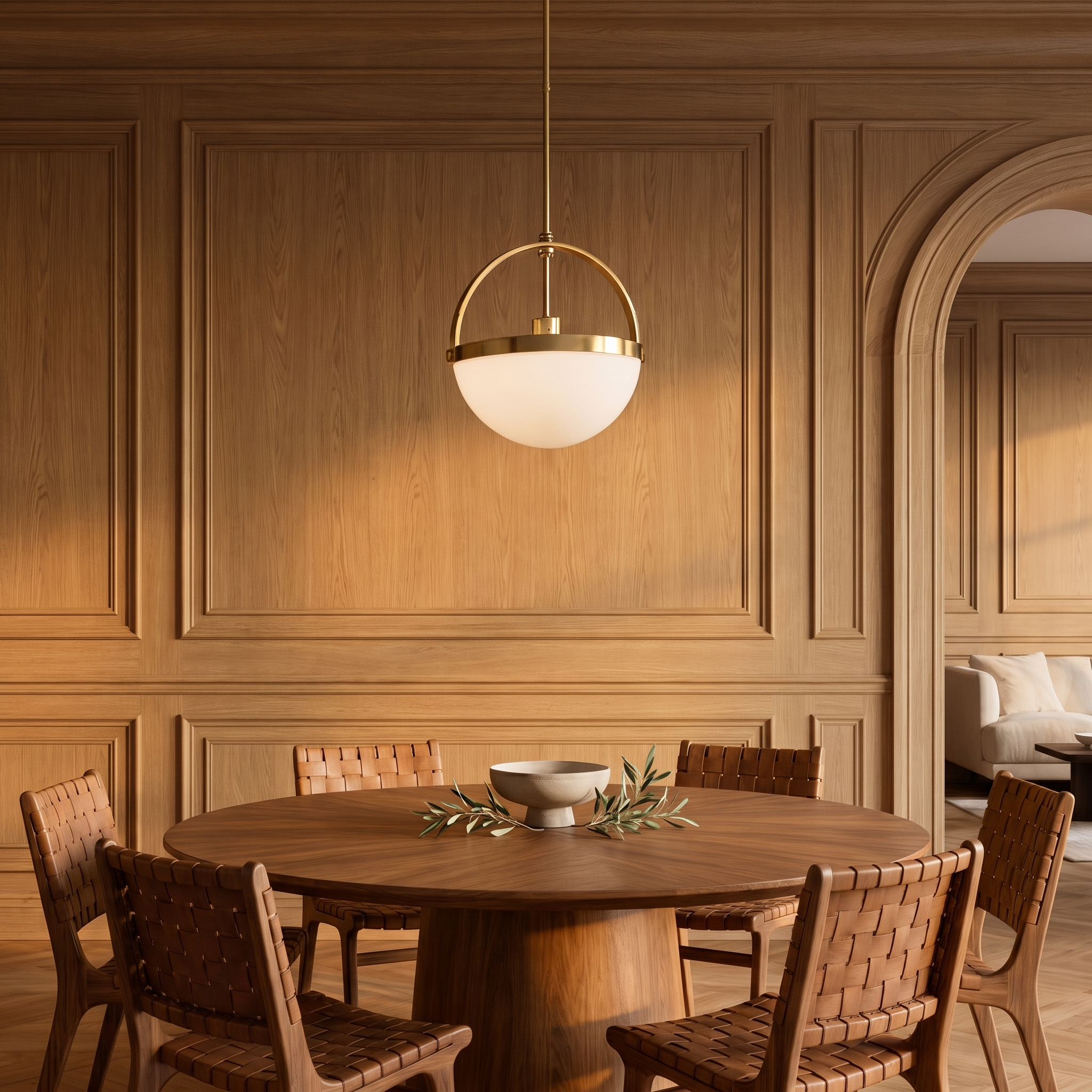 Verona pendant light above a round oak dining table