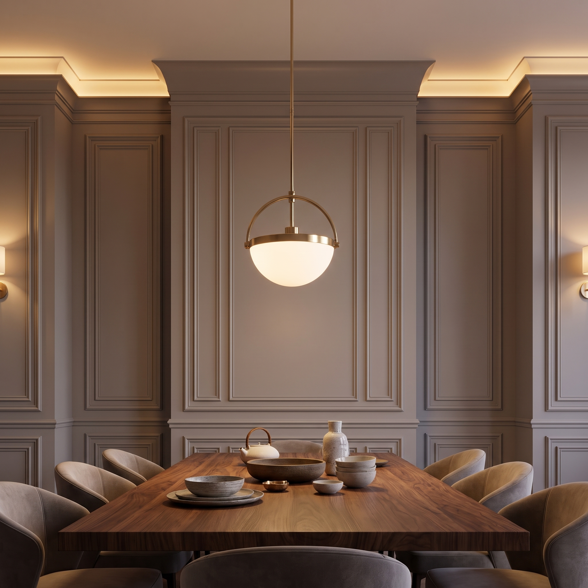 Verona pendant lights above a long timber dining table