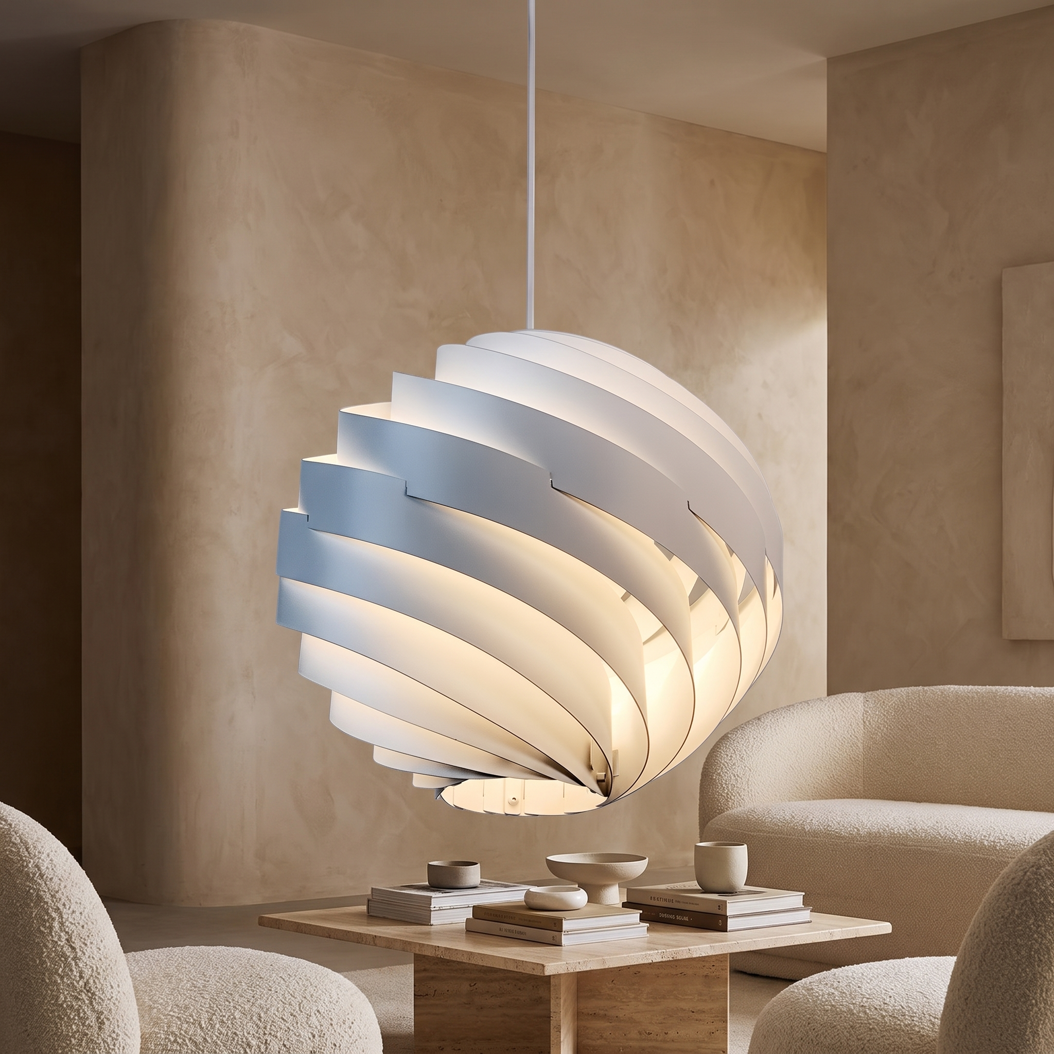 Vortale swirl pendant light in a modern luxury living room