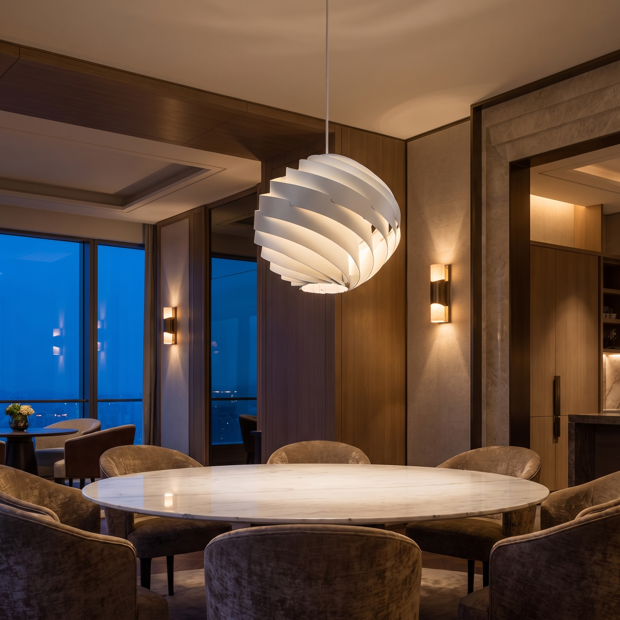 Vortale swirl pendant light in a luxury dining room