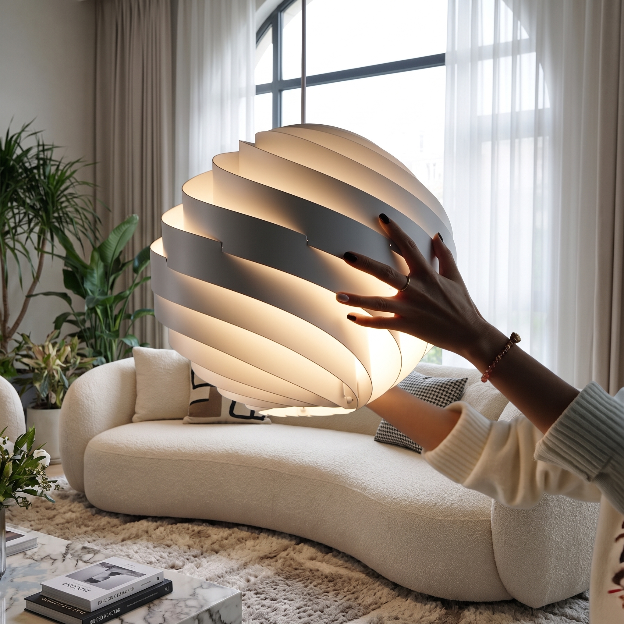 Vortale swirl pendant light in a contemporary lounge