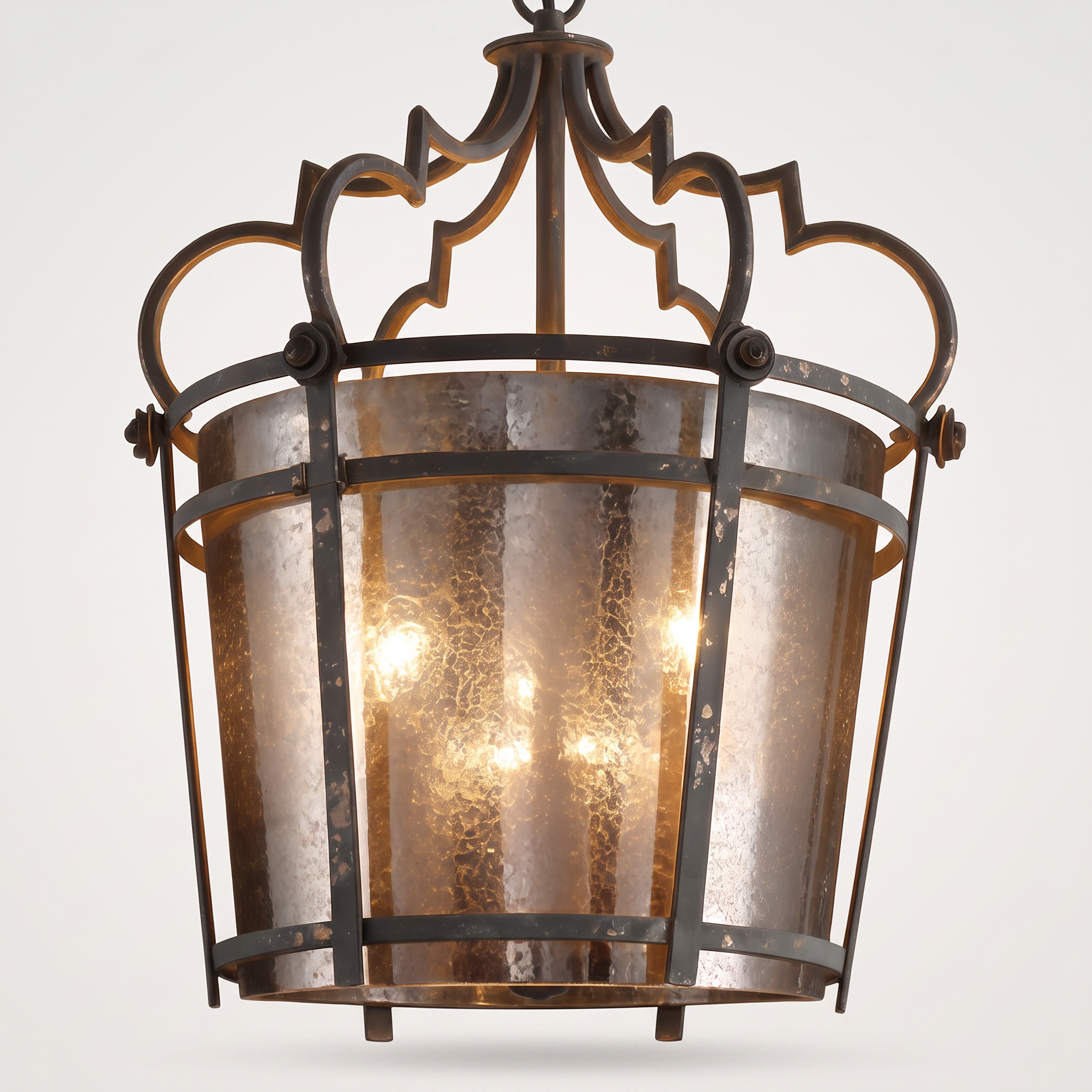 Marcello vintage bronze frame pendant with frosted glass panels