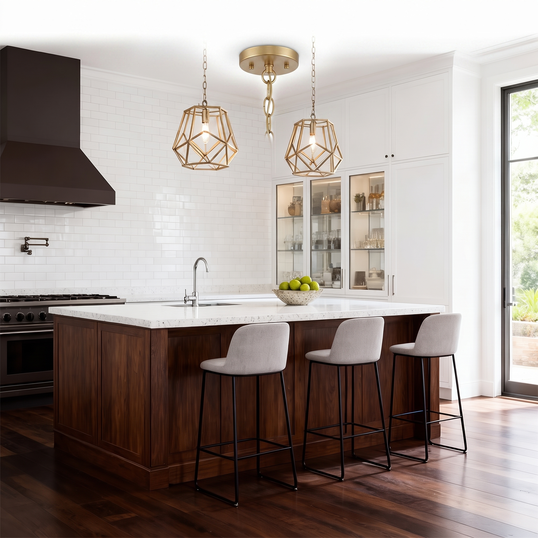 Corvale gold cage pendant light on a pure white background