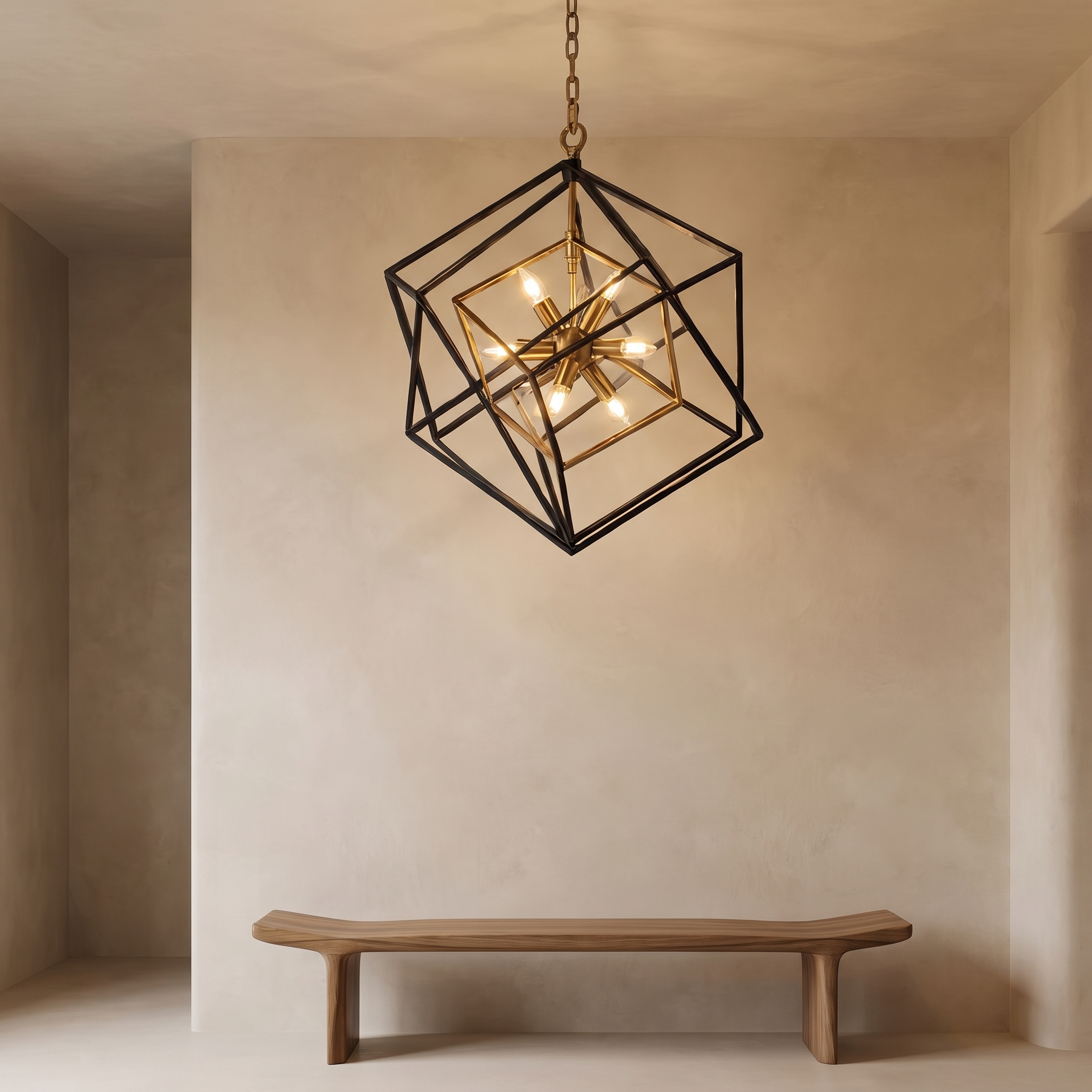 Single Ferrostell square pendant in a minimalist interior