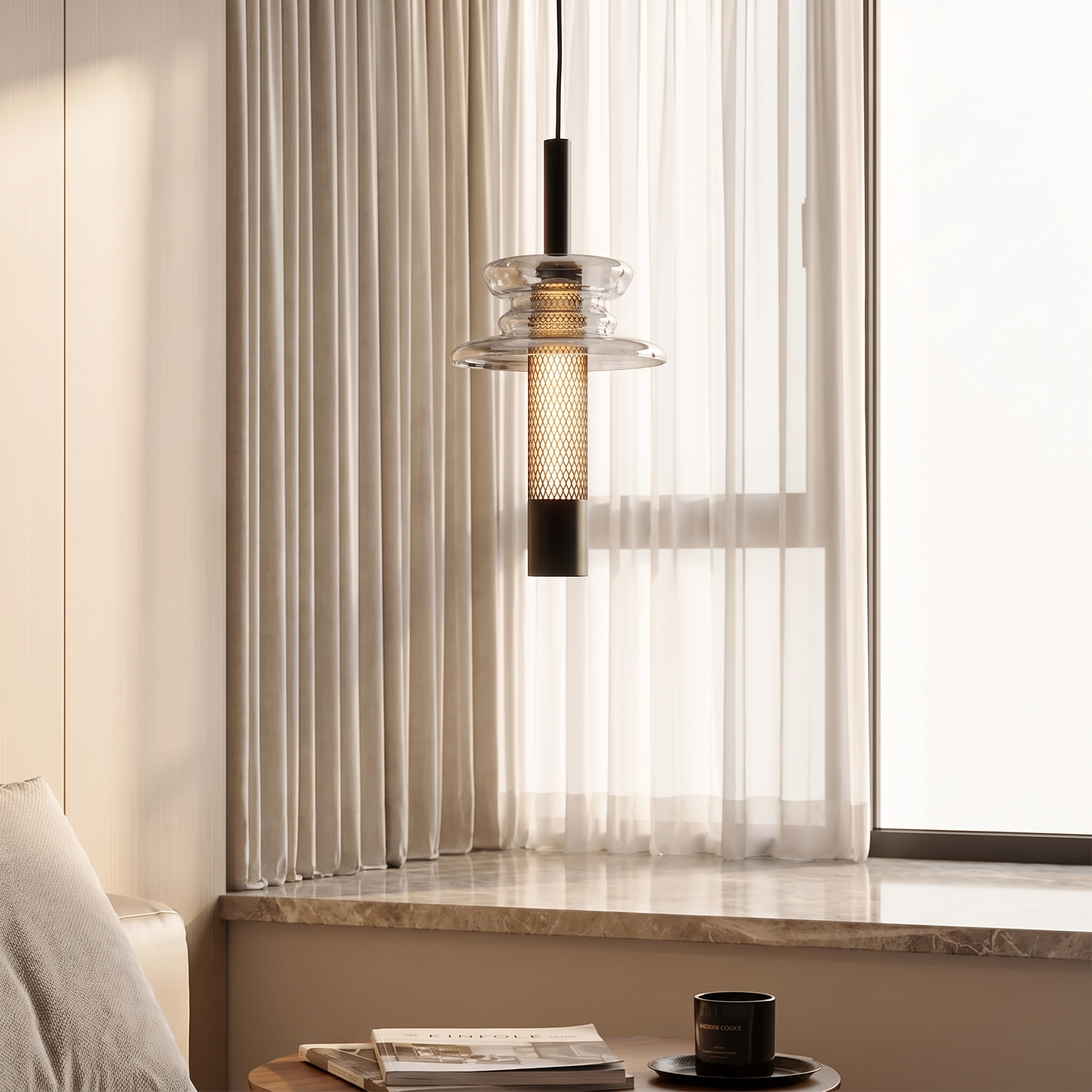 Solvane glass pendant light beside a window in a luxury interior