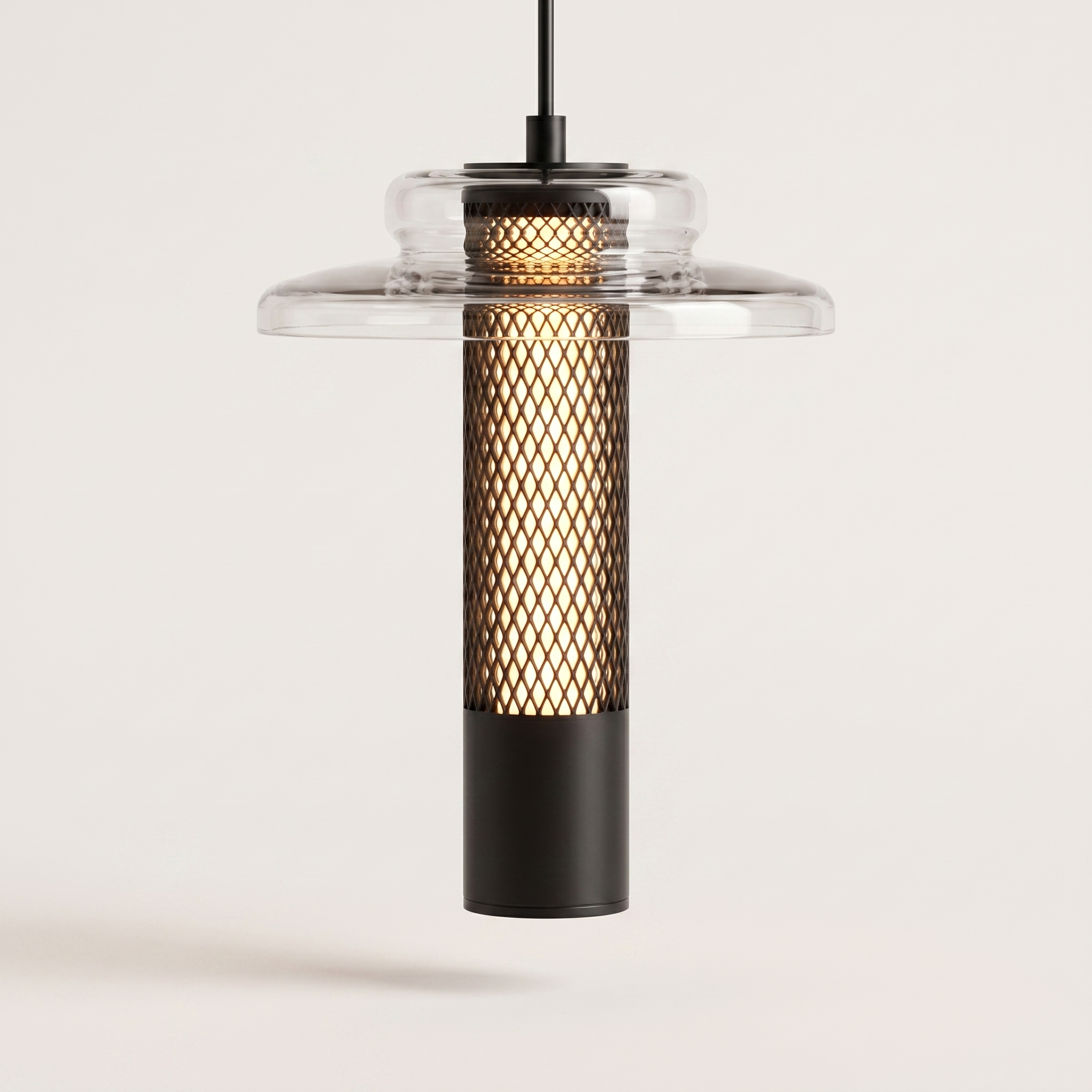 Solvane vertical mesh cylinder glass pendant product shot