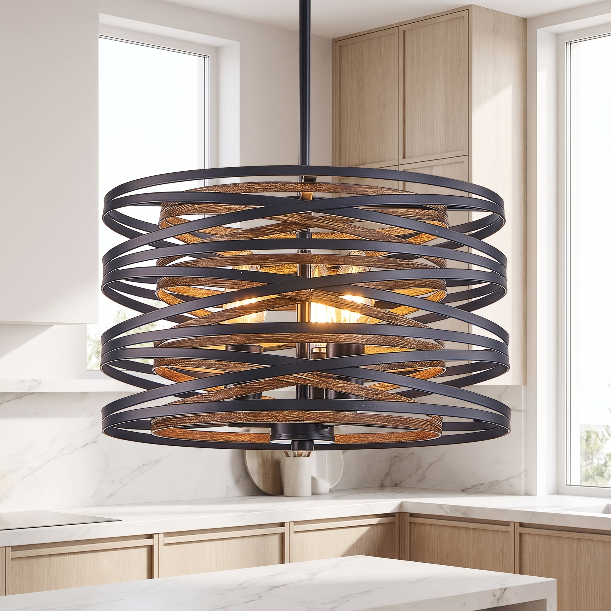 Drakemoor drum pendant in a bright luxury kitchen
