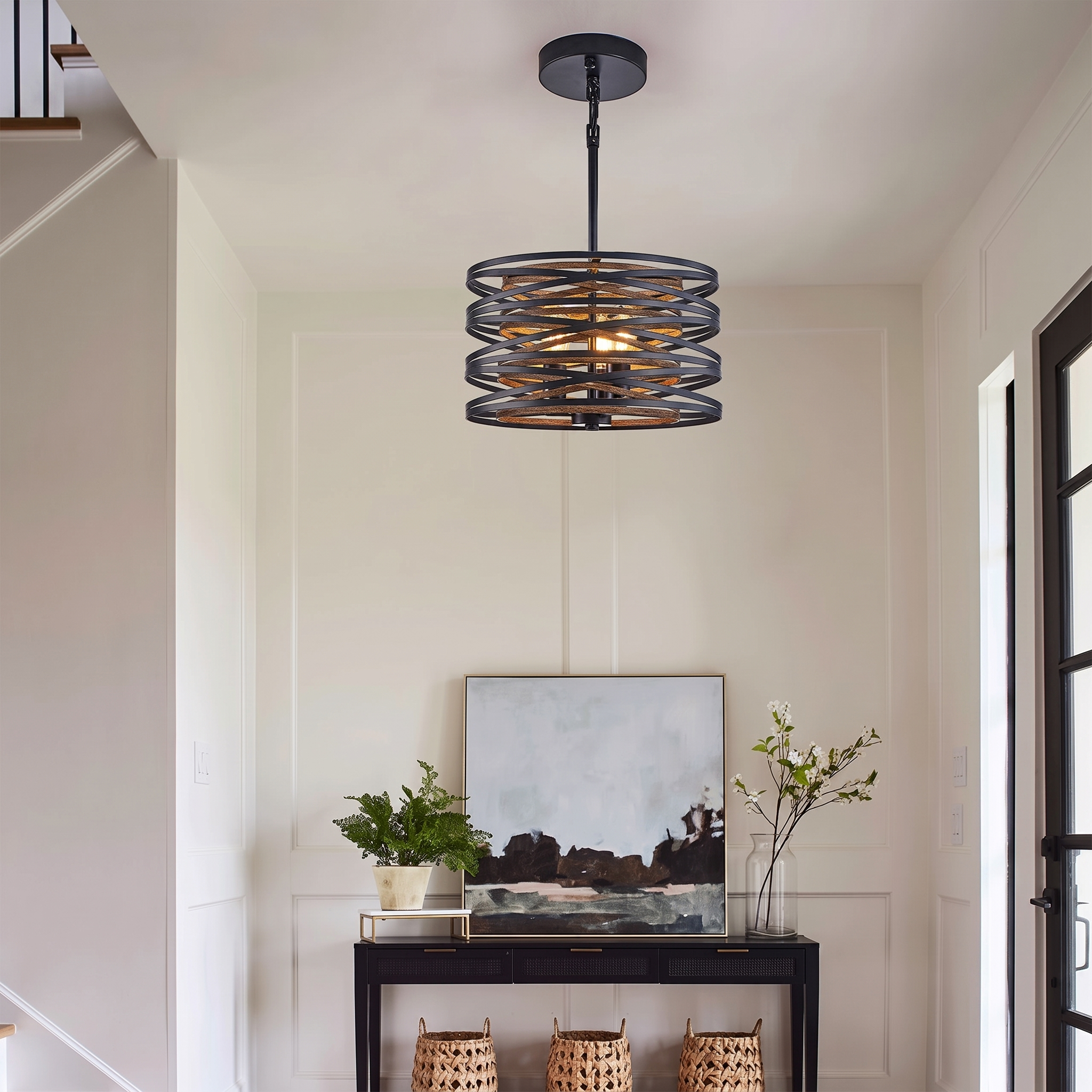 Drakemoor drum pendant with exposed filament bulbs