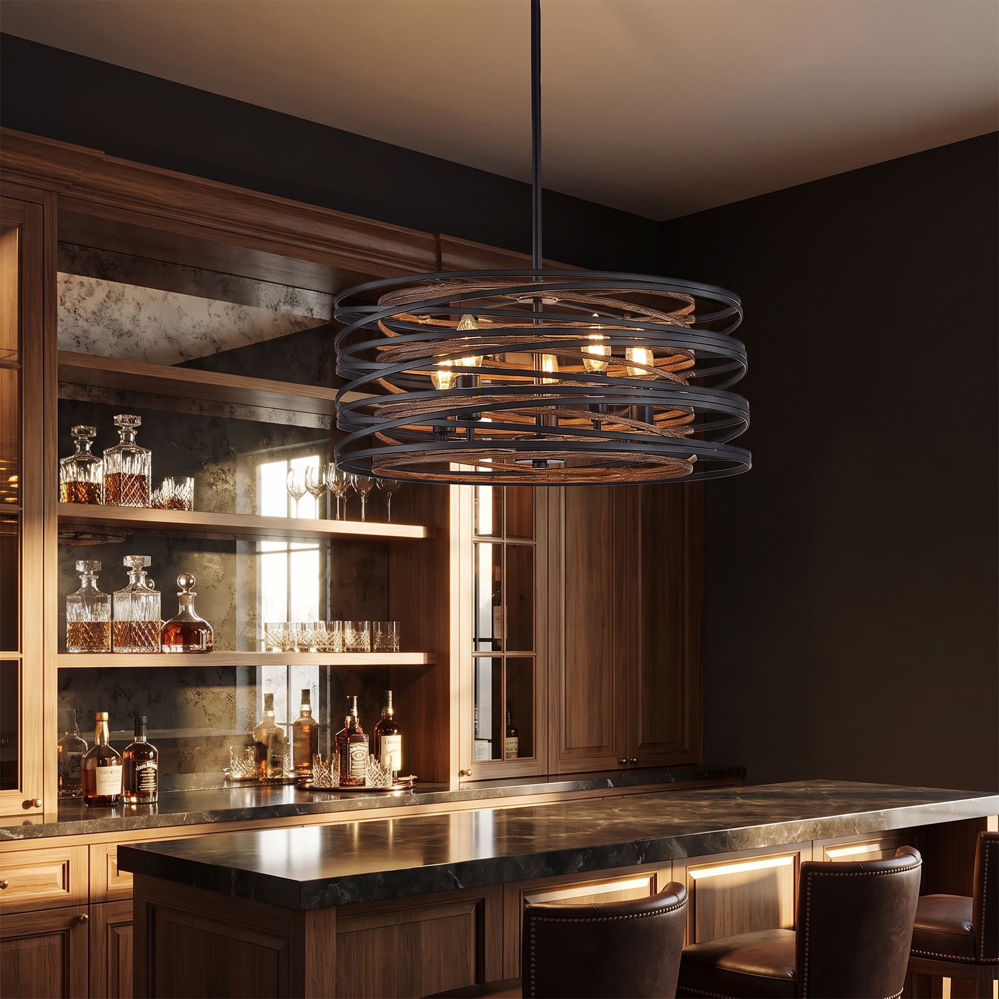 Drakemoor drum pendant above a luxury home bar