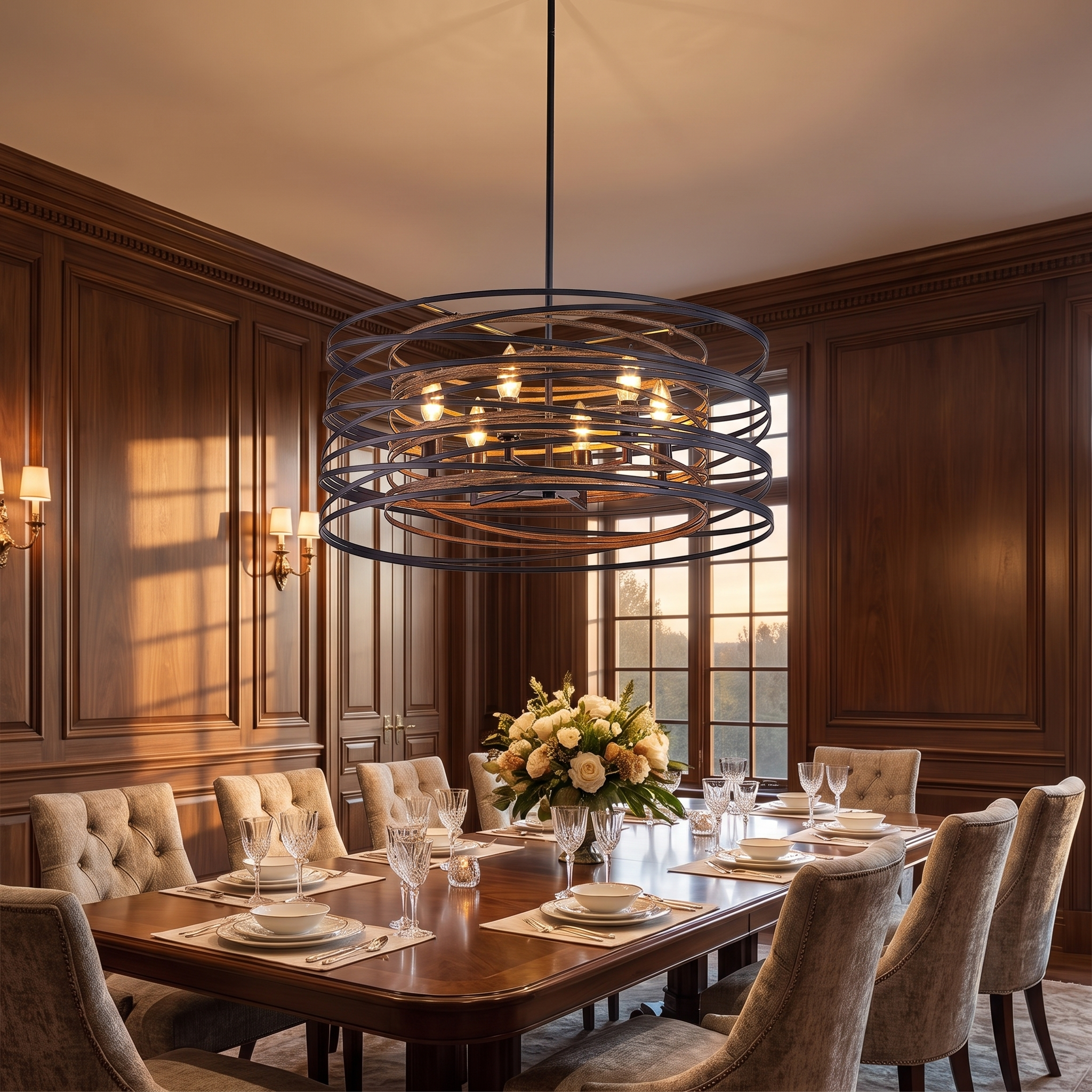 Drakemoor drum pendant above a walnut dining table