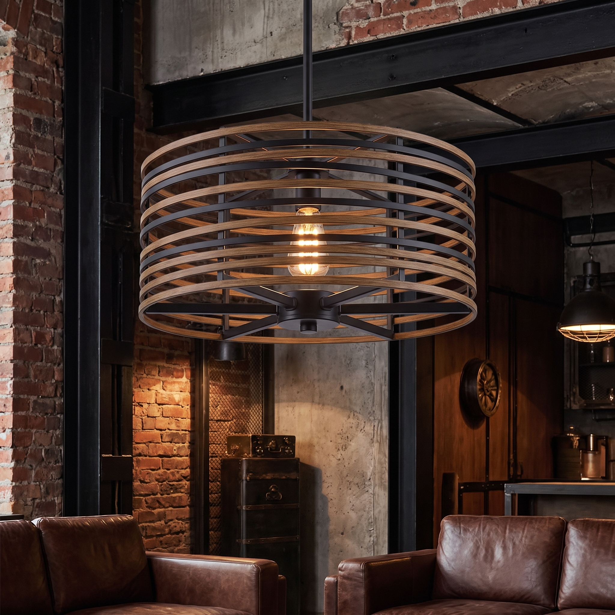 Drakemoor drum pendant in an industrial-chic interior