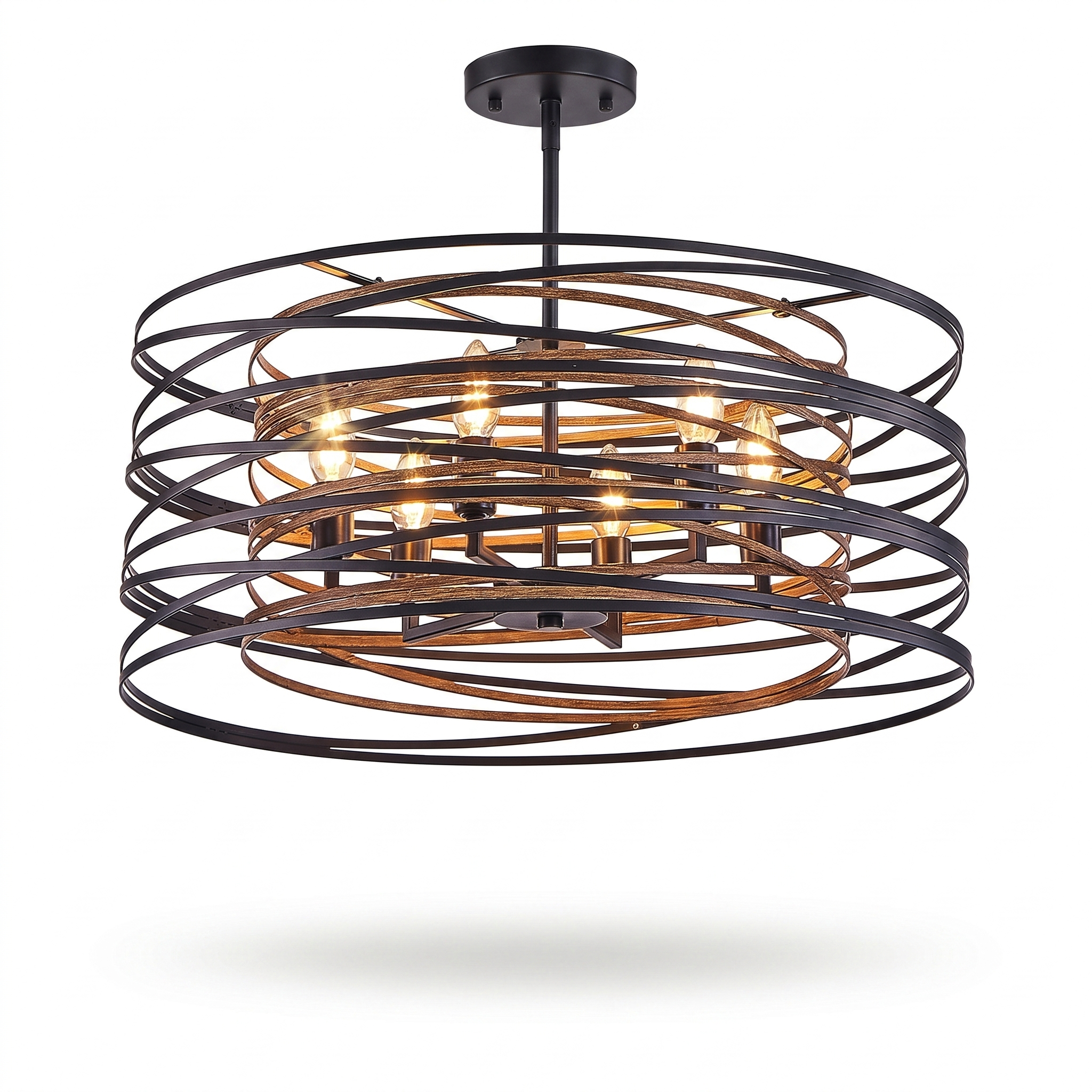 Drakemoor black drum pendant light on a pure white background