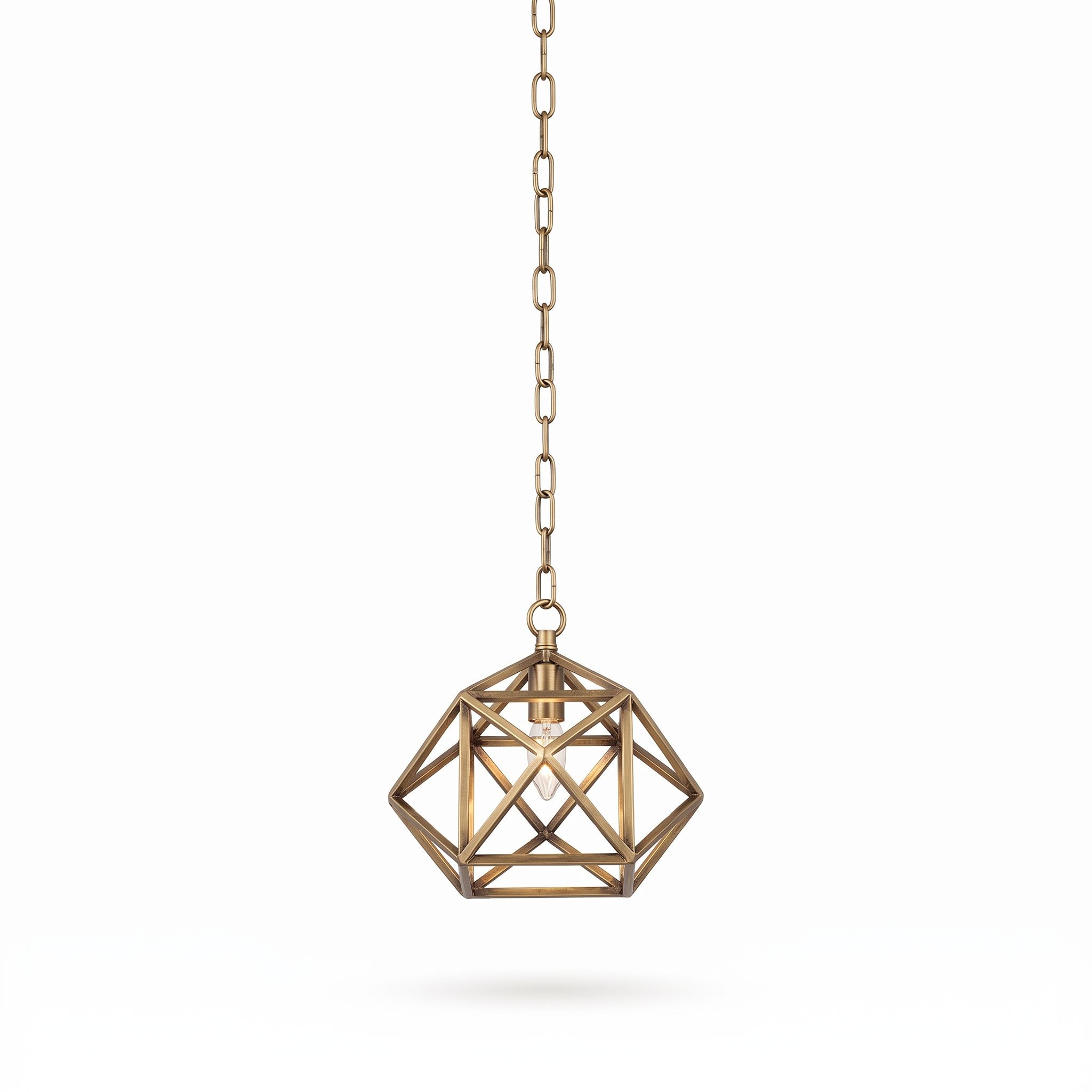 Chainelle brass cage pendant isolated on white with chain suspension