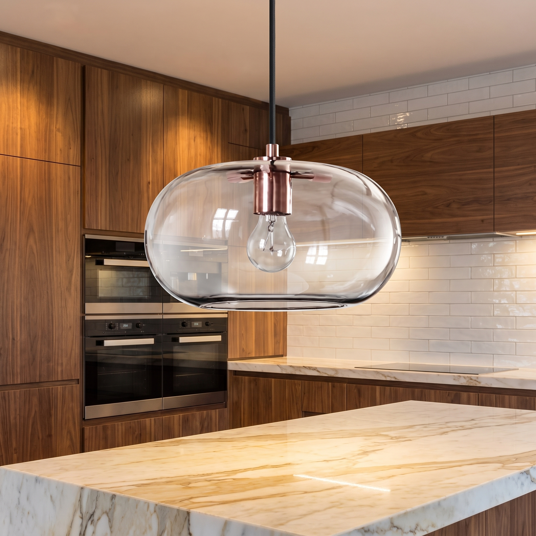 Electra pendant light over a marble kitchen island