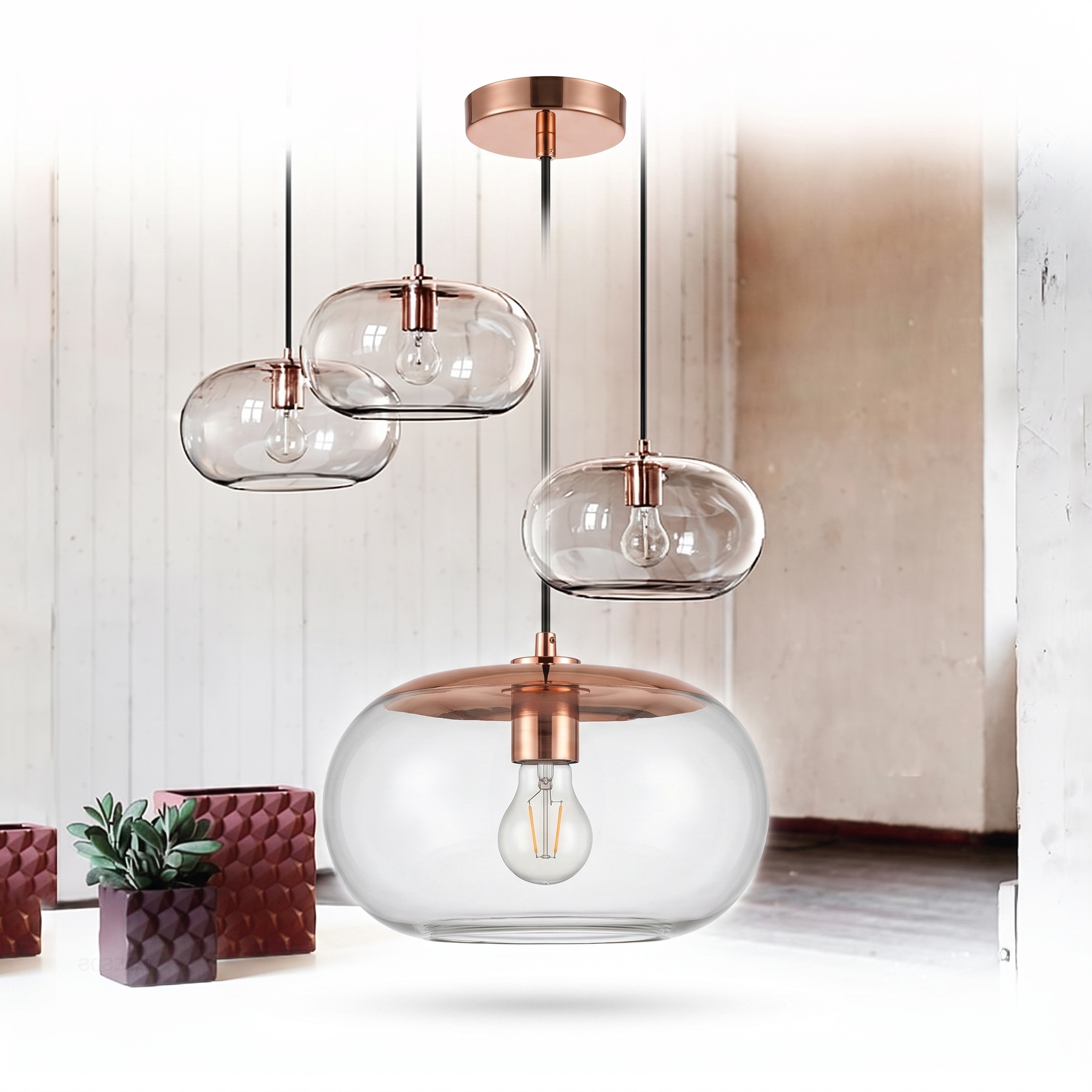 Electra art deco pendant light on a pure white background